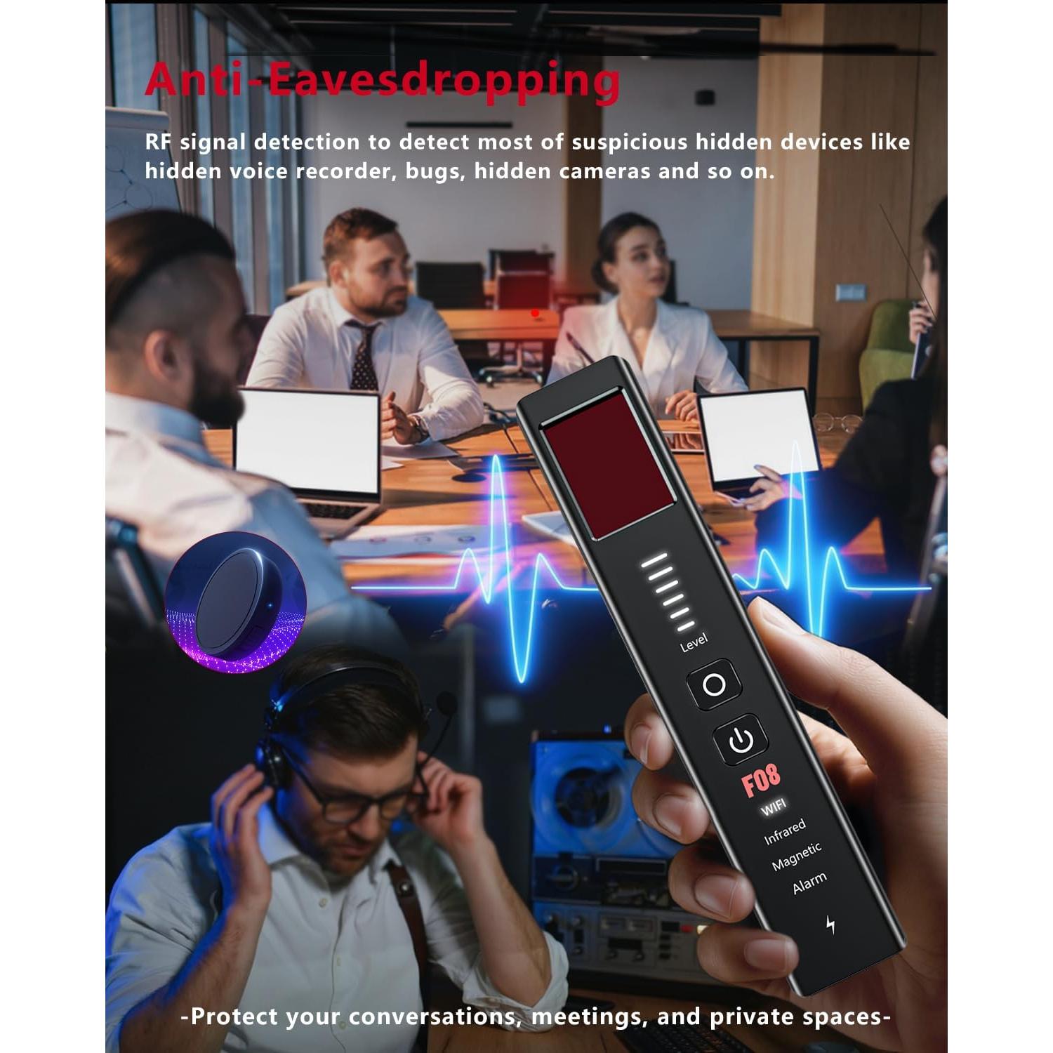 Detector de Cámaras Ocultas F08 - Alarma SOS y GPS - Portátil