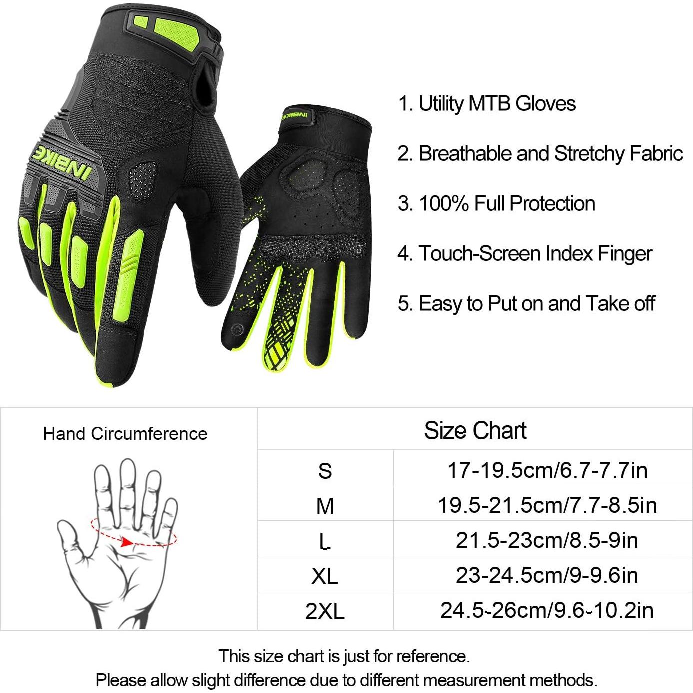 Guantes de Montaña INBIKE Táctiles con Almohadilla EVA Verde