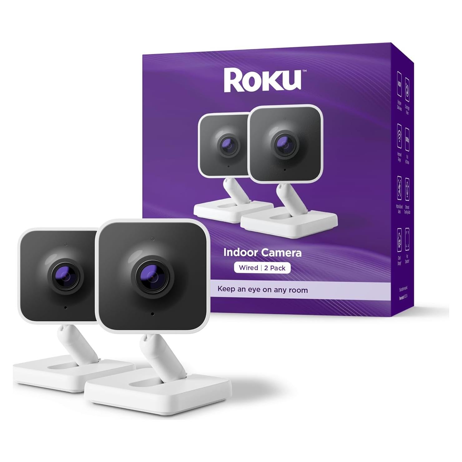 Cámara Interior Roku 2024 - Seguridad 1080p - Paquete de 2