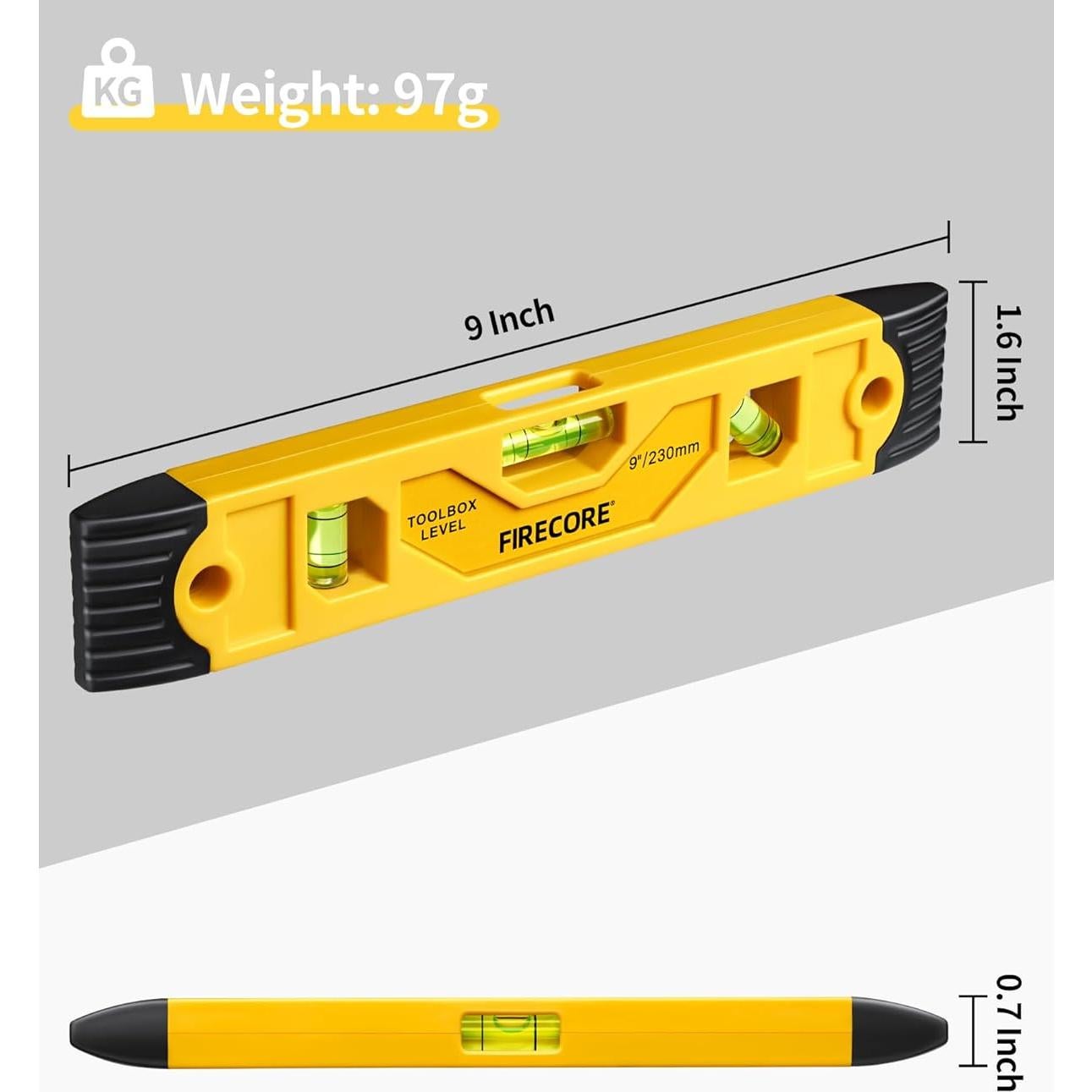 Nivel Torpedo Magnético Firecore 23 cm con 3 Burbujas