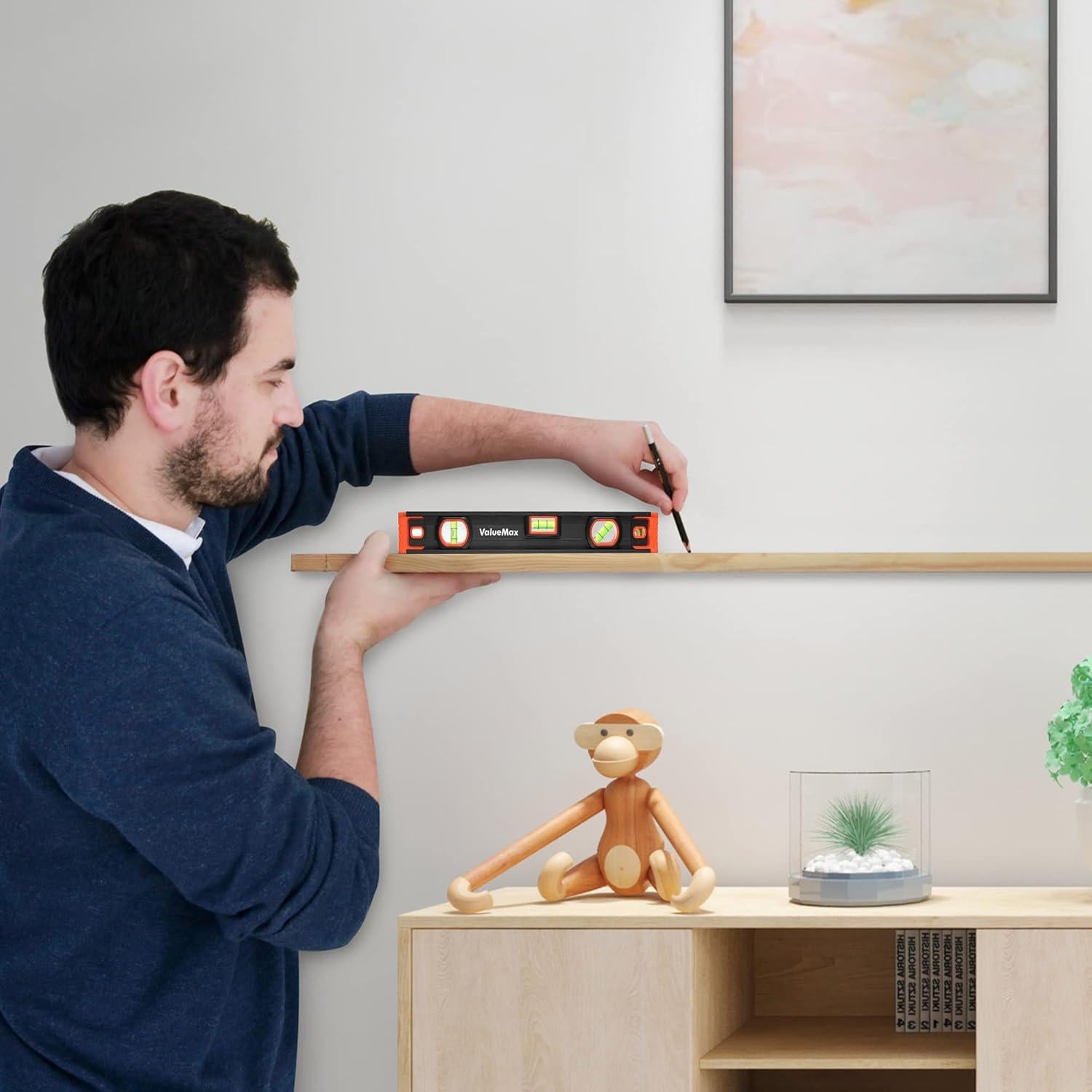 ValueMax 16-Inch Level, Magnetic Torpedo Level with 45°/90°/180° Bubbles, Aluminum Alloy Body, Precision-Machined Base, Shockproof Rubber End Caps, V-Groove & Hanging Hole for Construction, Carpentry