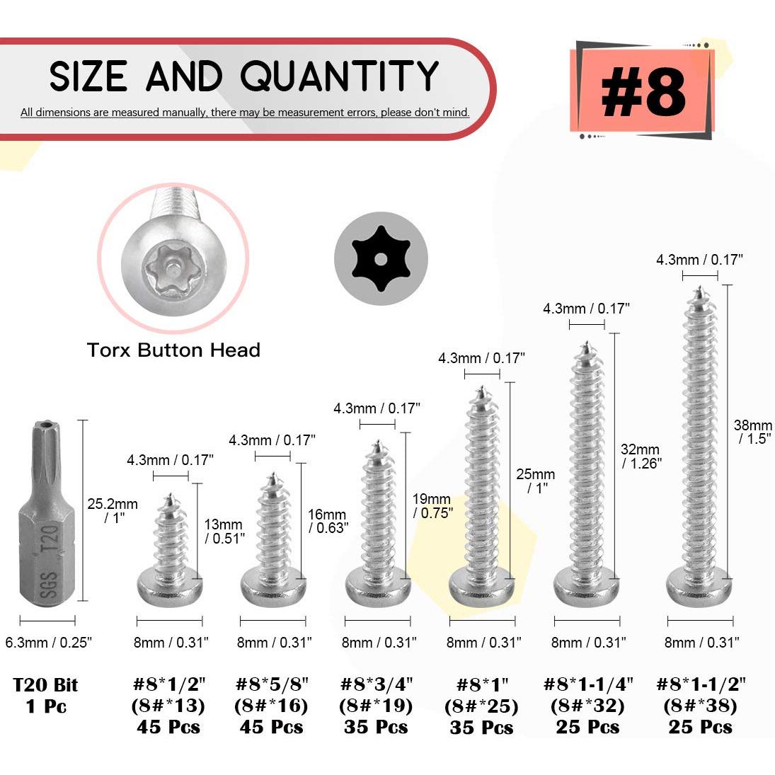 Kit de Tornillos de Cabeza Redonda Torx Hilitchi 210 Pcs
