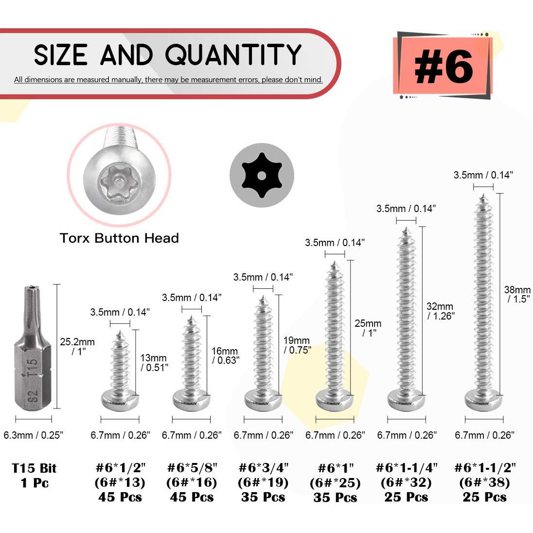 Kit de Tornillos Torx de Cabeza Redonda Hilitchi 210 Pcs