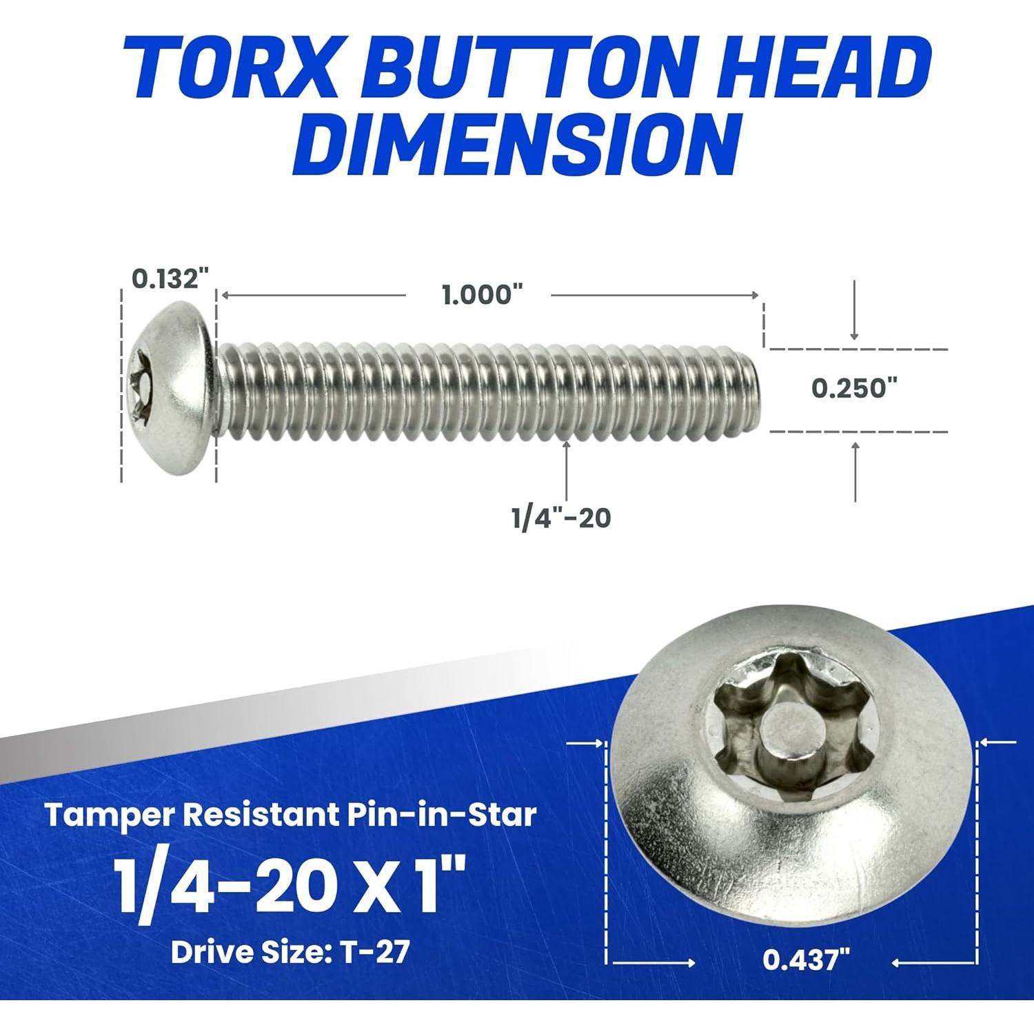 Tornillos de Seguridad Torx Fastenere 1/4-20 x 2.54 cm Acero Inoxidable - Paquete de 10