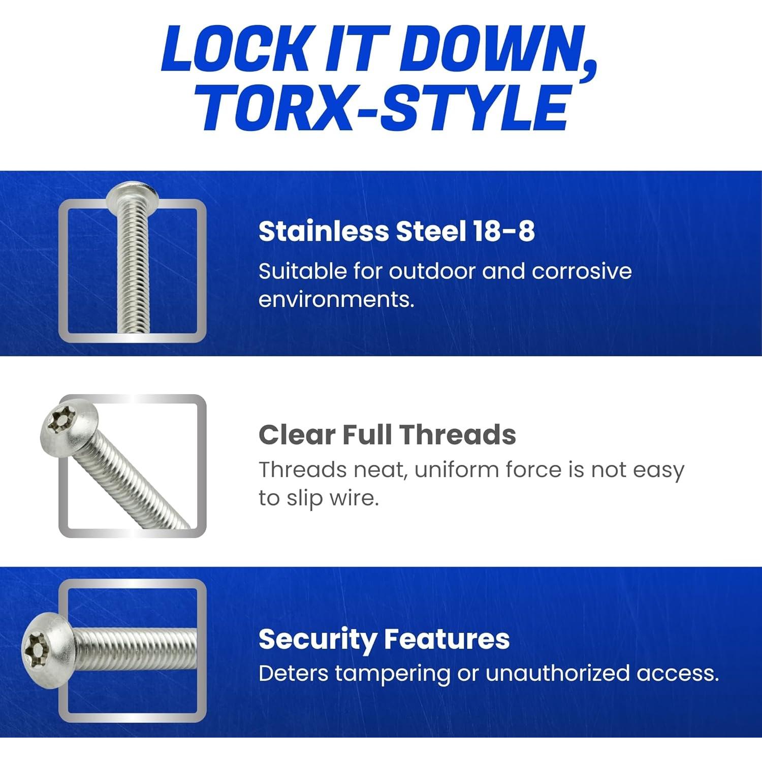 Tornillos de Seguridad Torx Fastenere 1/4-20 x 2.54 cm Acero Inoxidable - Paquete de 10