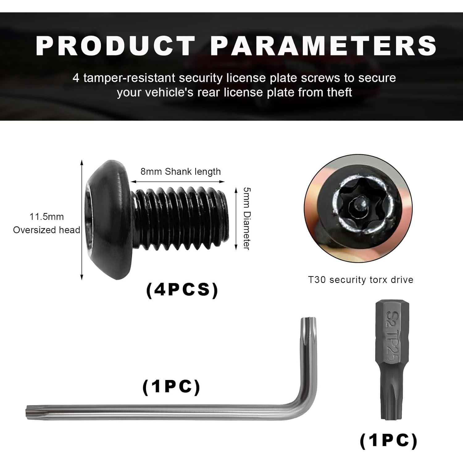 Juego de Tornillos Antirrobo Augeny M5 de Acero Inoxidable 0.8x8mm