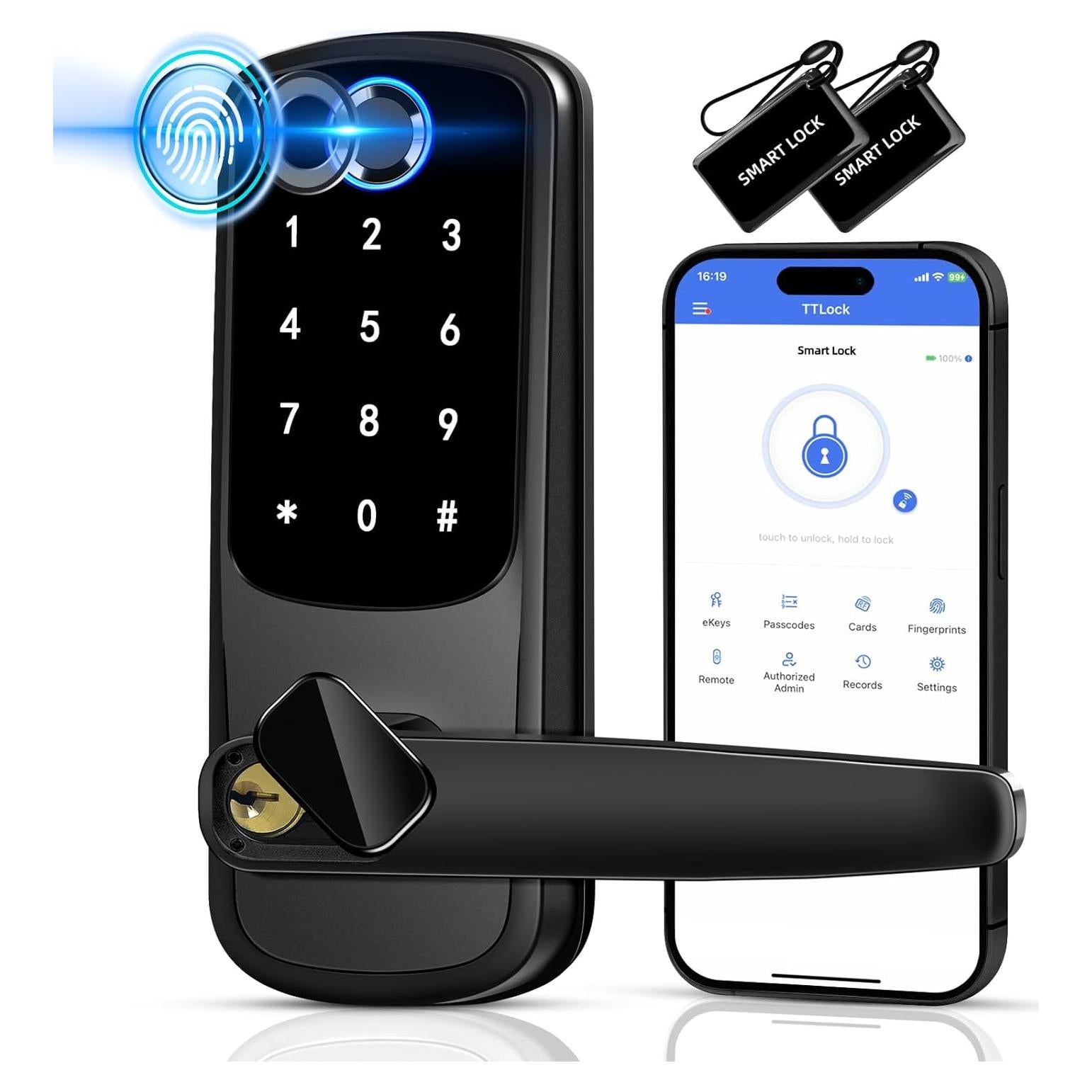 Cerradura Inteligente VOLIBeL con Huella Dactilar y APP, Negro Mate