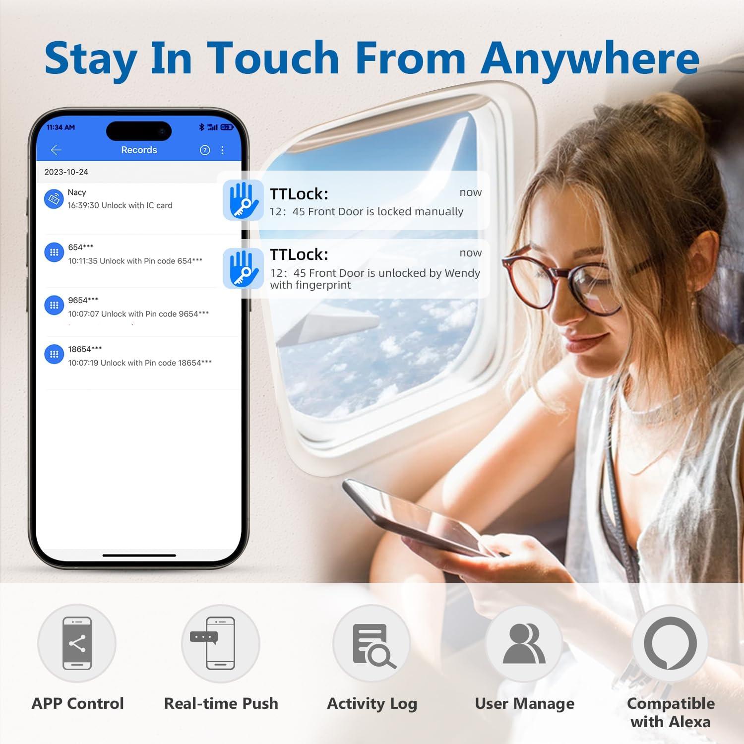 Cerradura Inteligente VOLIBeL con Huella Dactilar y APP, Negro Mate
