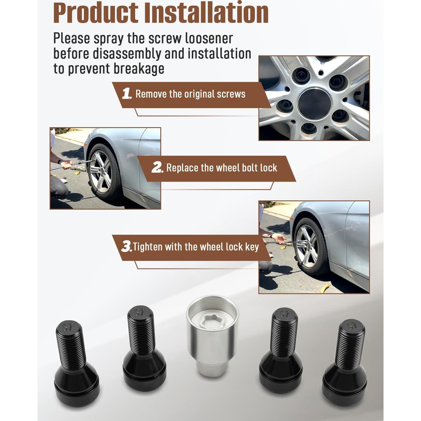 5 Tuercas de Rueda Antirrobo JUWEVAZU M14x1.25 para BMW