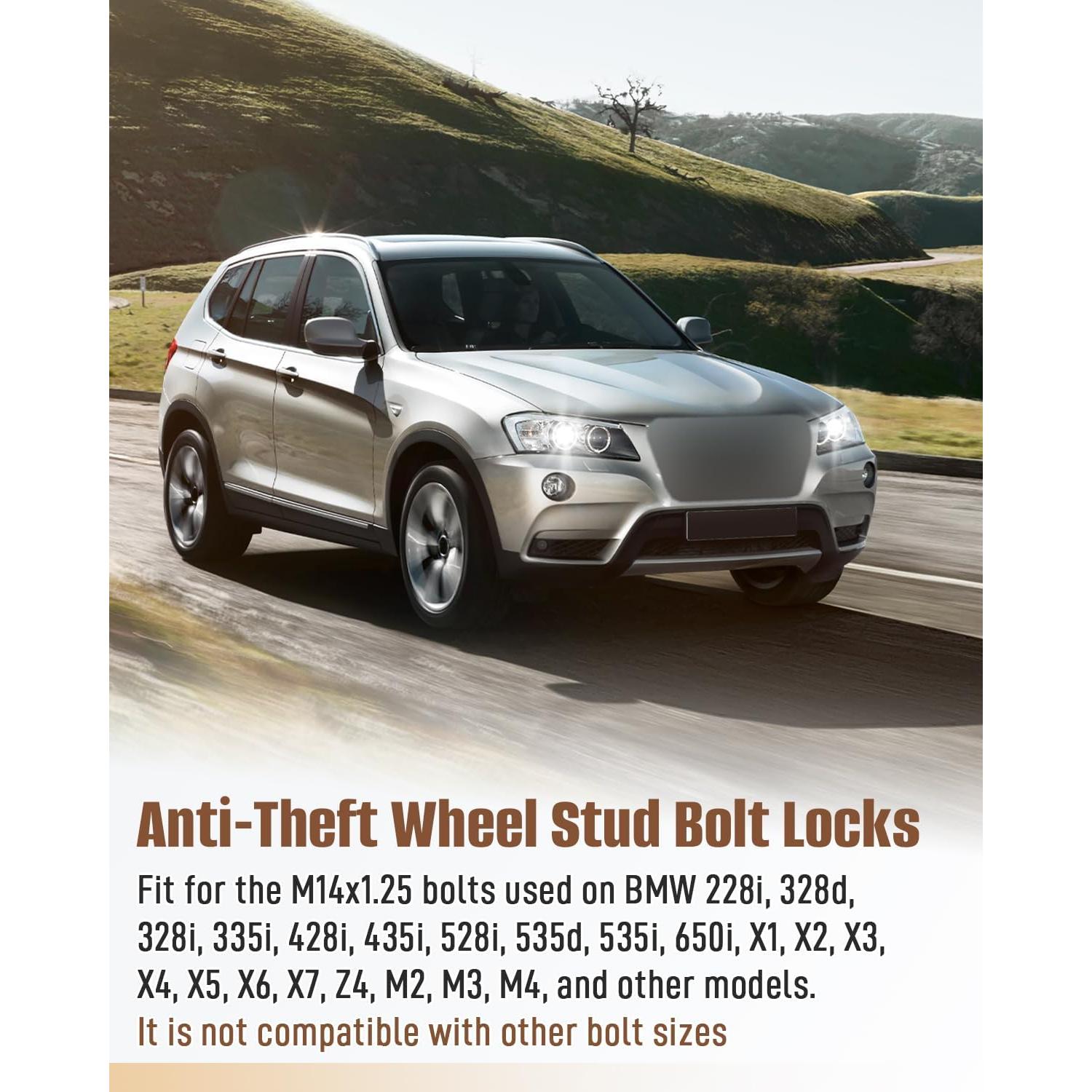 5 Tuercas de Rueda Antirrobo JUWEVAZU M14x1.25 para BMW