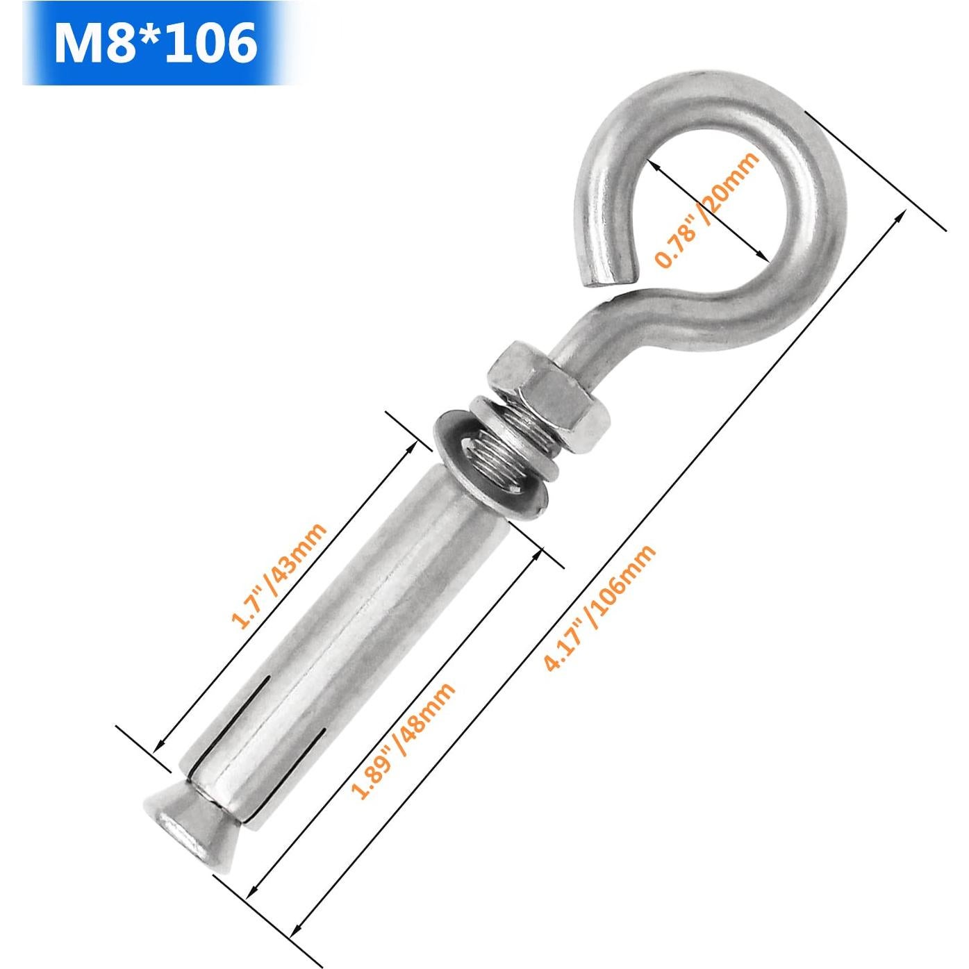 Anclajes de Pared de Concreto CUKAYO M8 106mm Acero Inoxidable