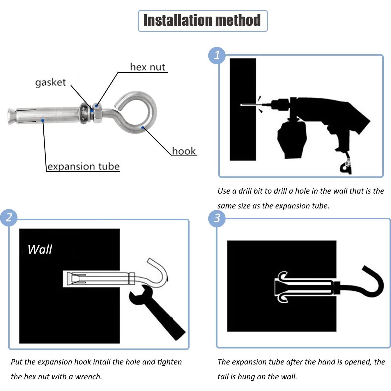 Anclajes de Pared de Concreto CUKAYO M8 106mm Acero Inoxidable