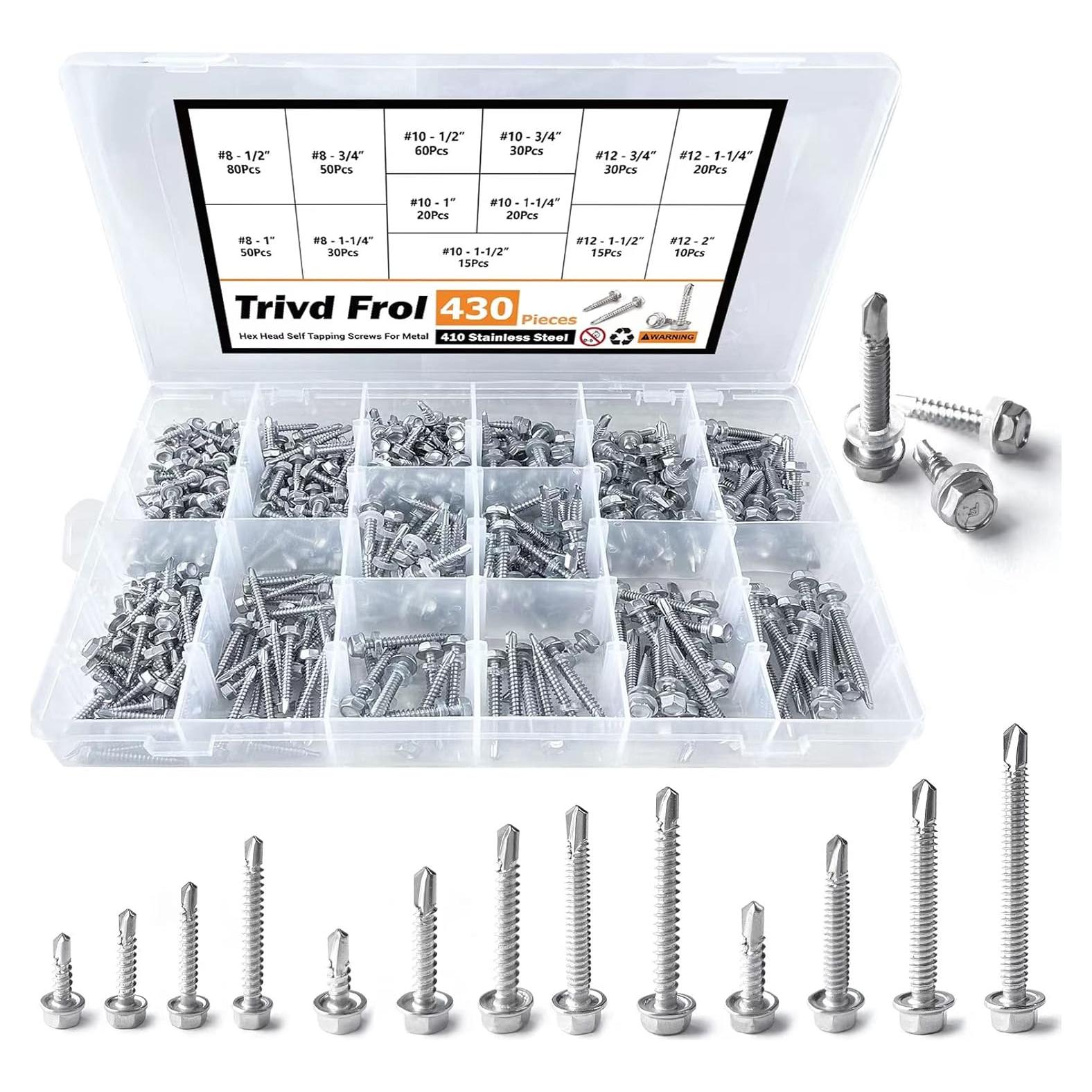 Juego de Tornillos Autoperforantes TrivdPro 430 Pcs Acero Inoxidable