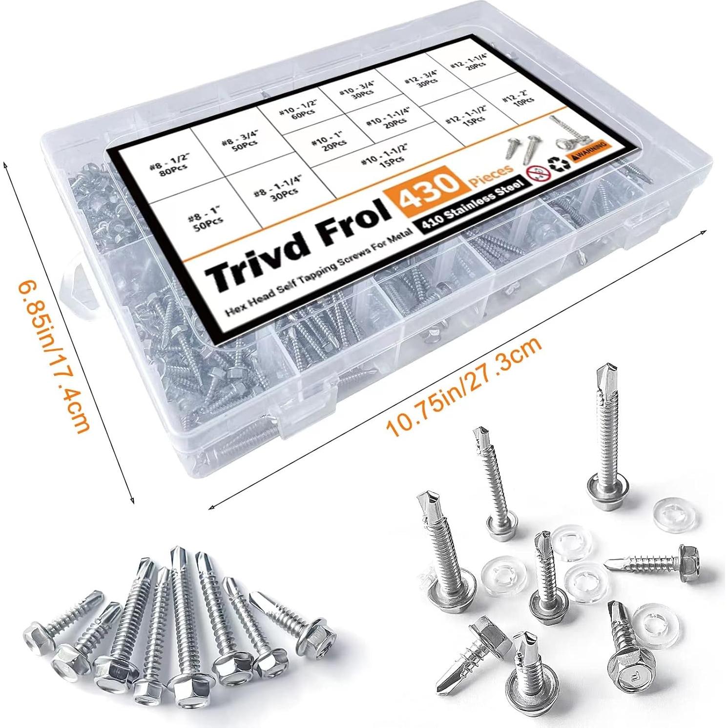 Juego de Tornillos Autoperforantes TrivdPro 430 Pcs Acero Inoxidable