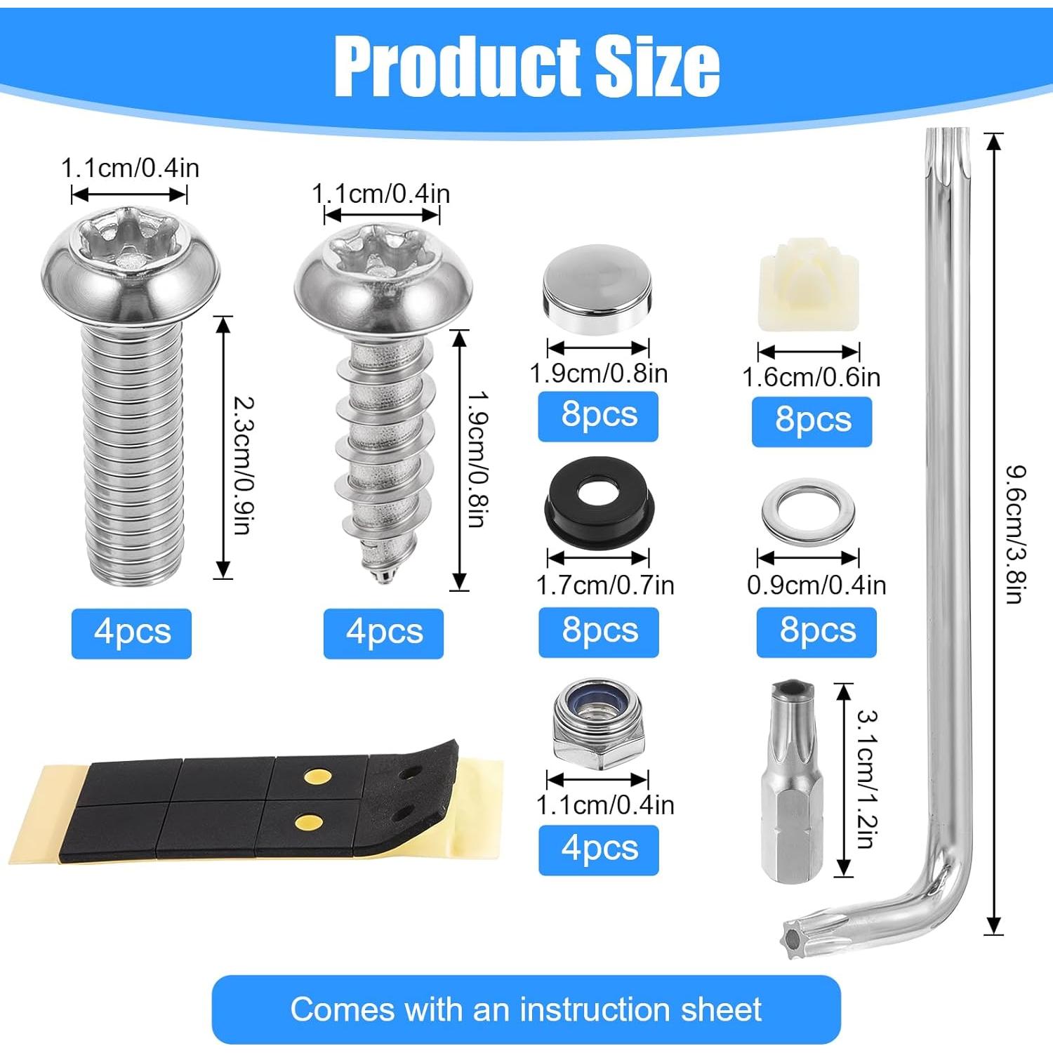 Kits de Tornillos Antirrobo para Placas de Licencia HJZHII Plata