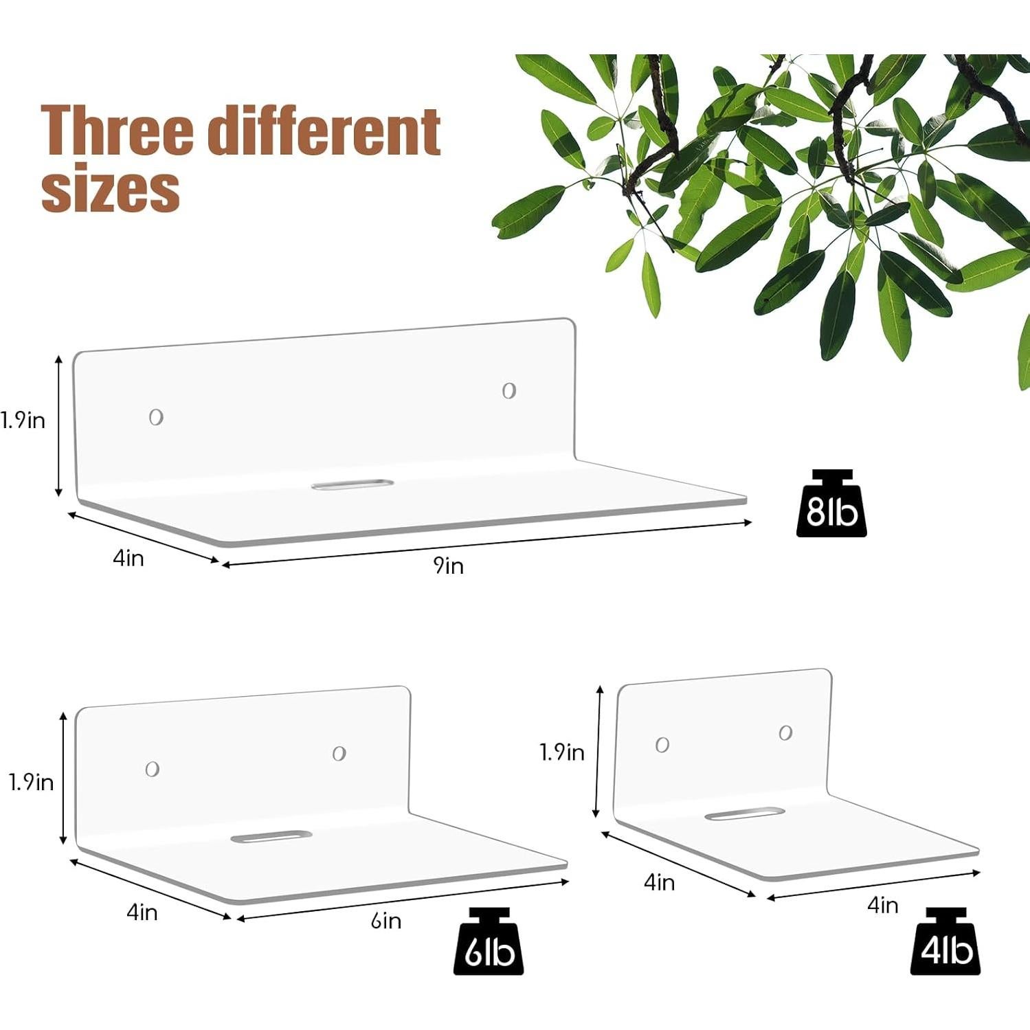 Estantes Flotantes Acrílico Transparente Pinkunn 6 Piezas 10-23 cm