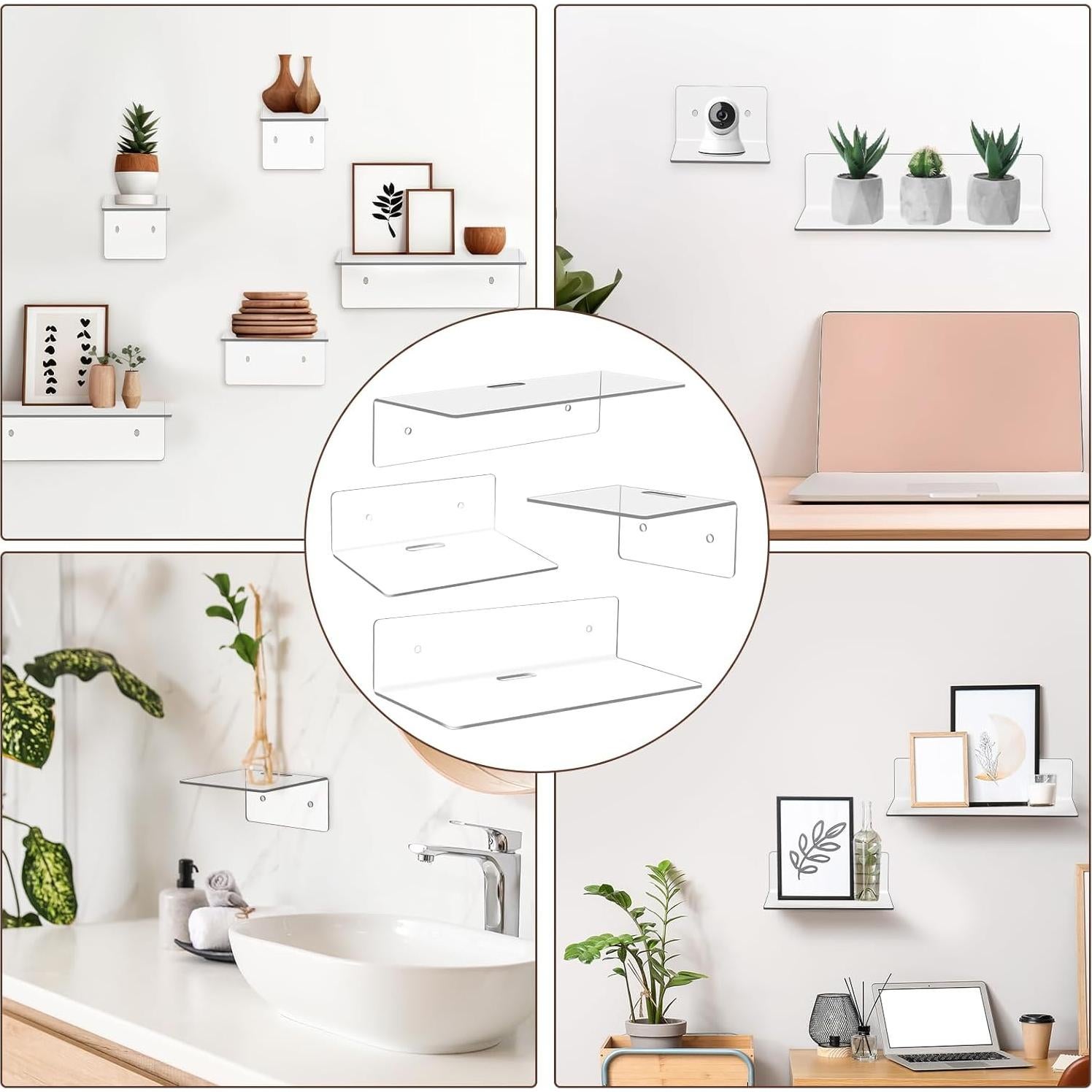 Estantes Flotantes Acrílico Transparente Pinkunn 6 Piezas 10-23 cm