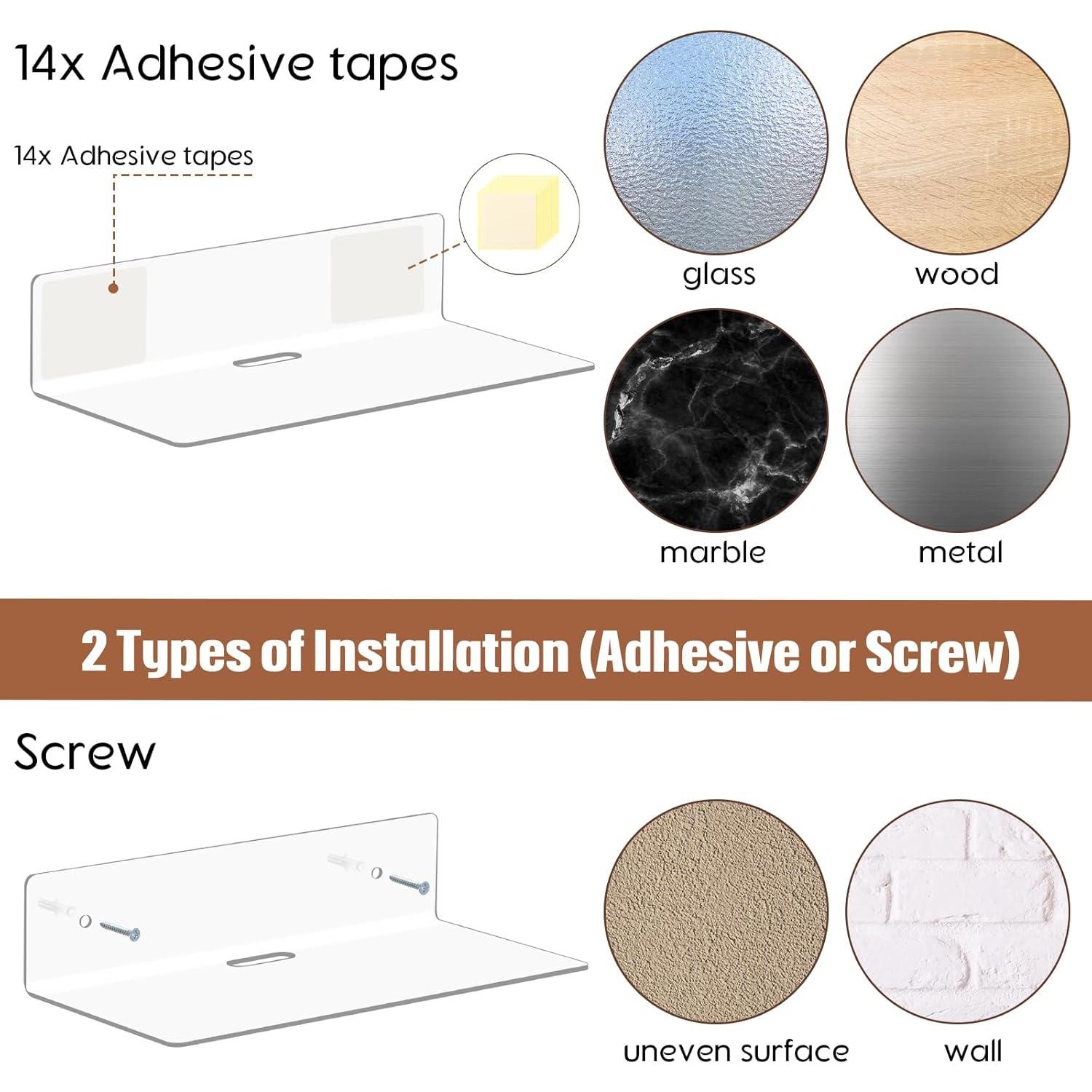 Estantes Flotantes Acrílico Transparente Pinkunn 6 Piezas 10-23 cm