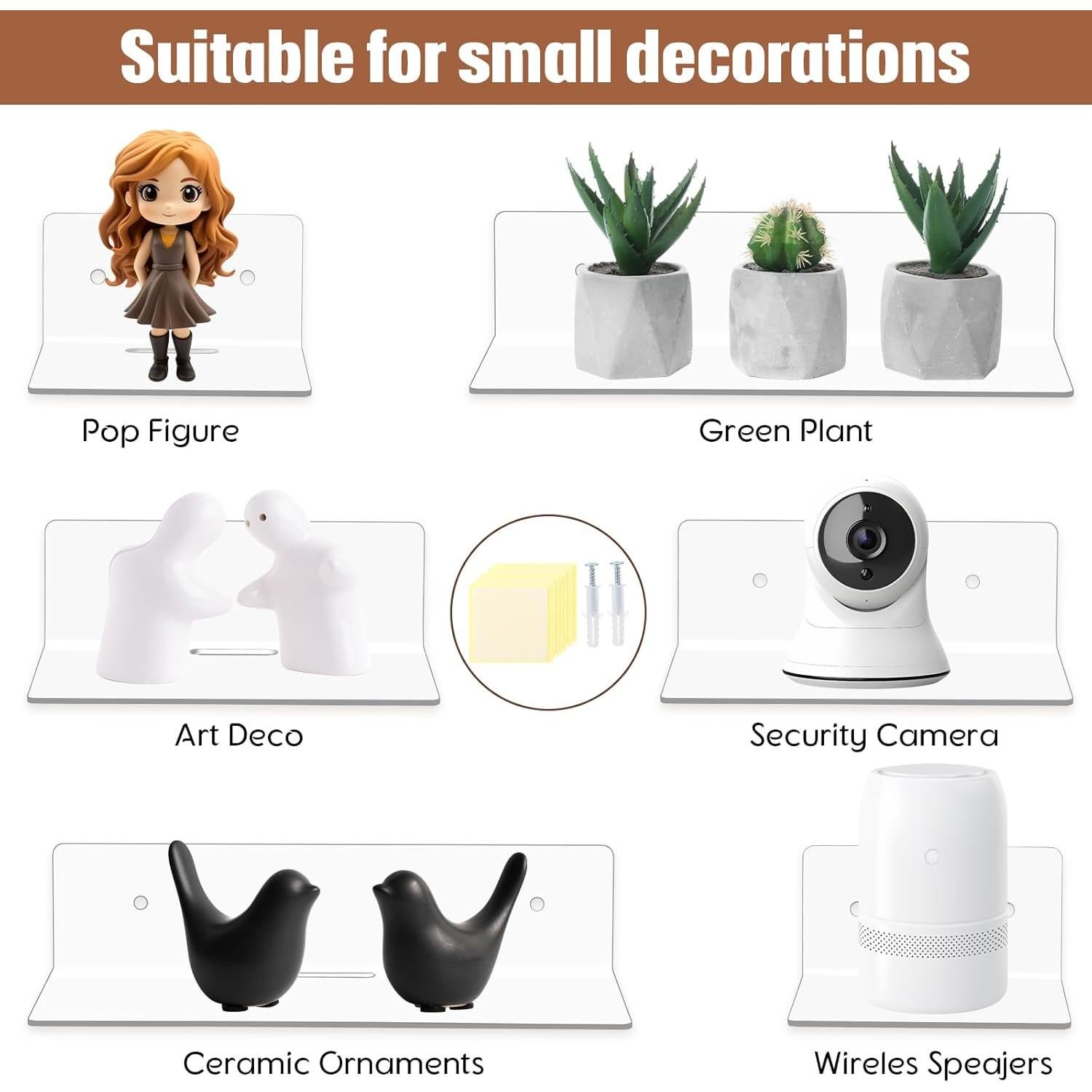 Estantes Flotantes Acrílico Transparente Pinkunn 6 Piezas 10-23 cm