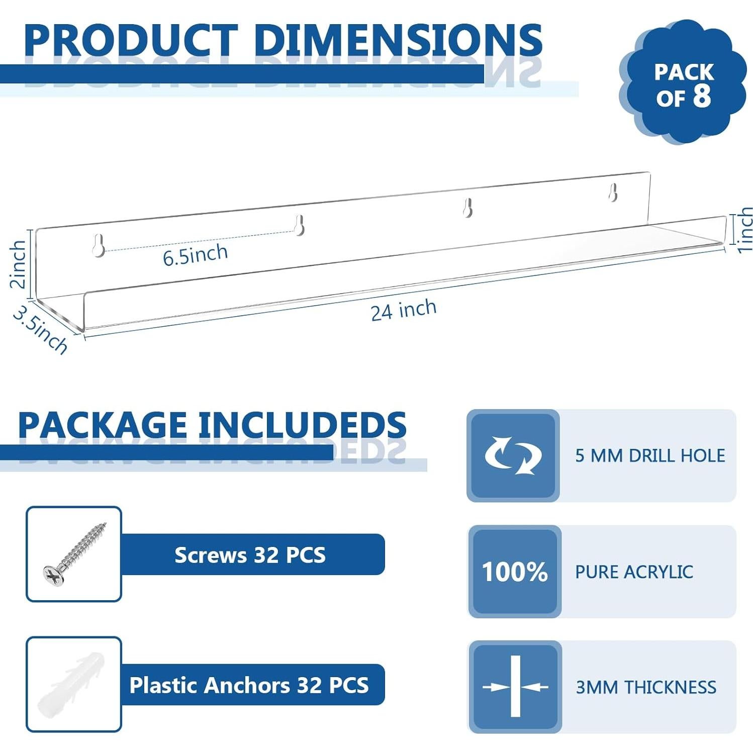Estantes Flotantes Transparentes Kathfly 61 cm - 8 Piezas
