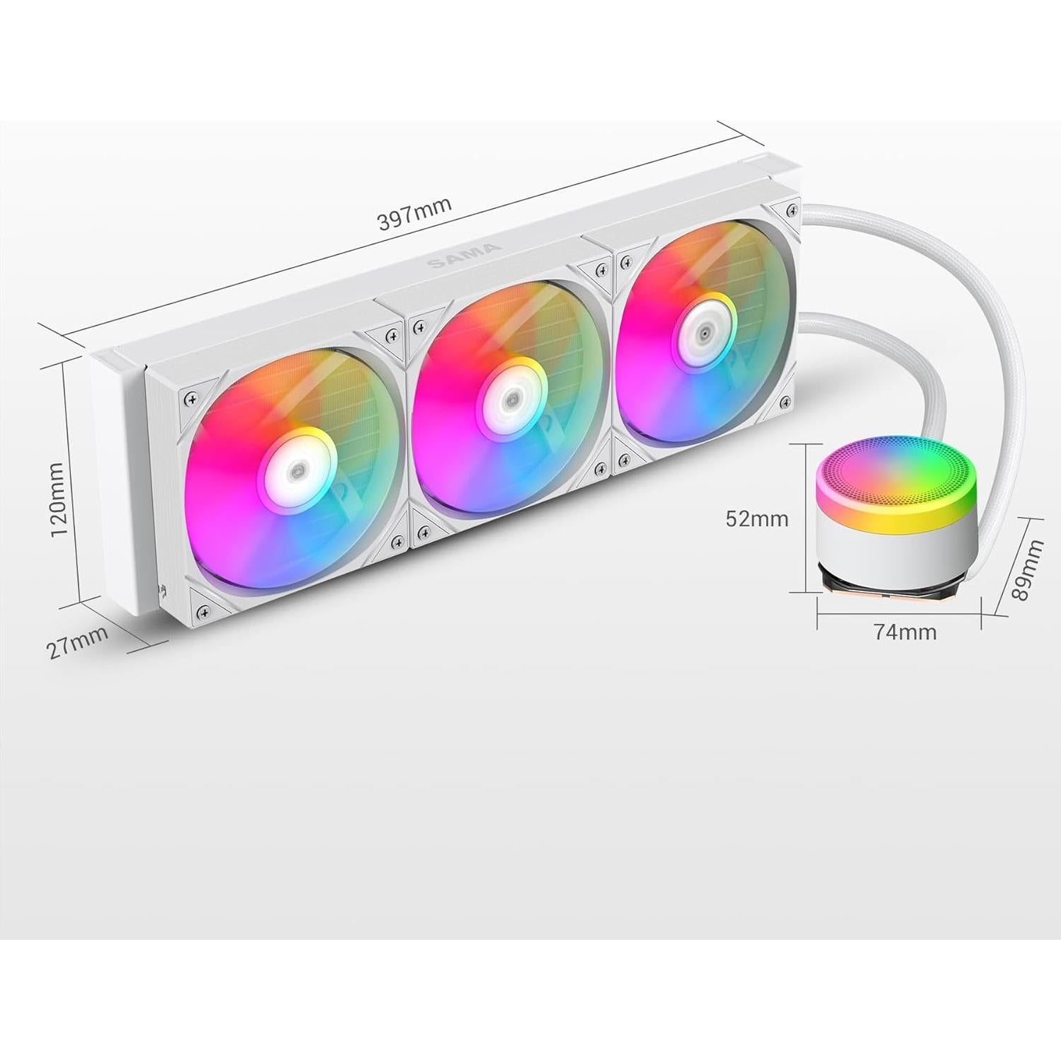 SAMA L60 360mm AIO Liquid CPU Cooler - High-Performance RGB Water Cooling System with 2000 RPM PWM ARGB Fans, Compatible with Intel LGA 1366/115X/2011/1200/1700/1851 & AMD AM4/AM5, White