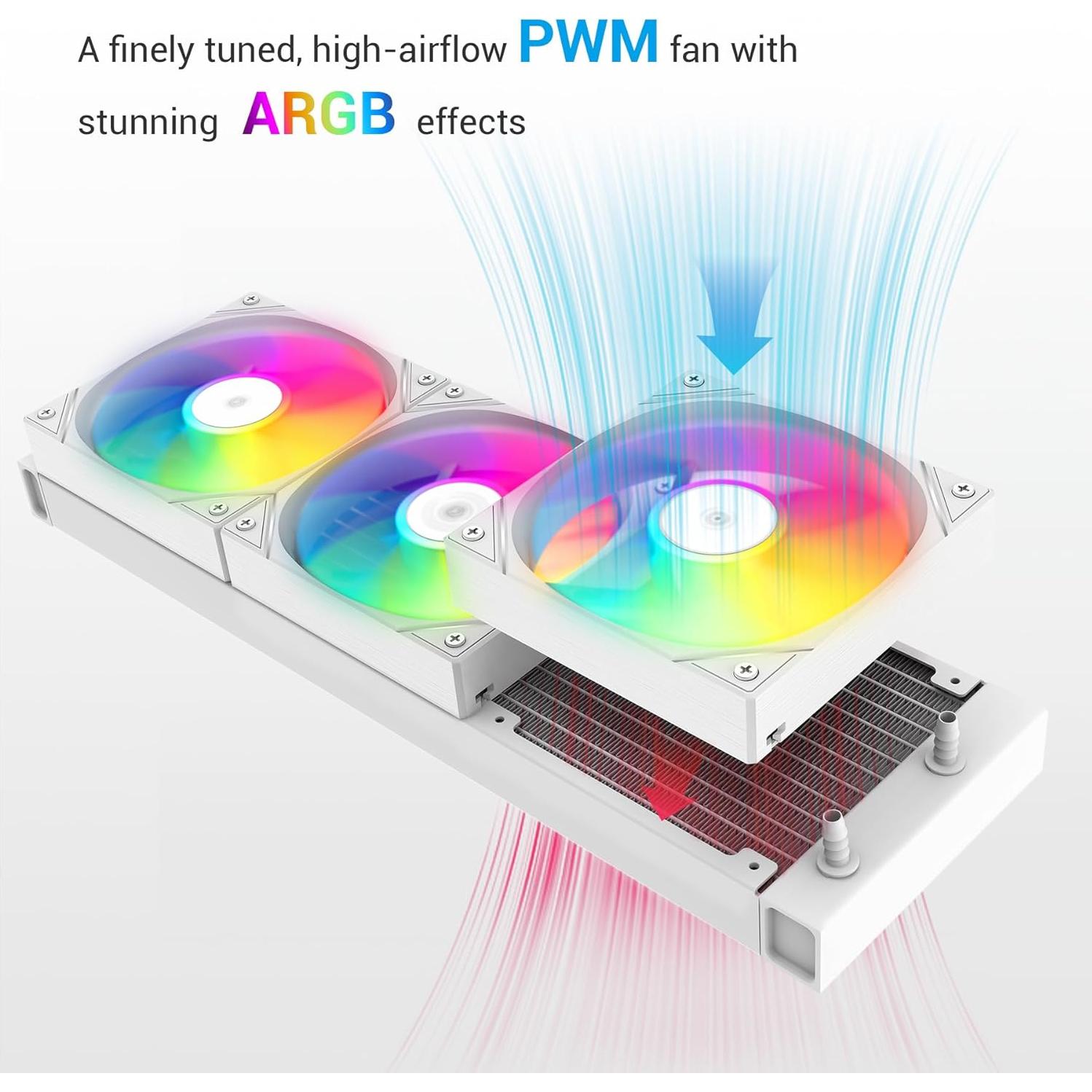 SAMA L60 360mm AIO Liquid CPU Cooler - High-Performance RGB Water Cooling System with 2000 RPM PWM ARGB Fans, Compatible with Intel LGA 1366/115X/2011/1200/1700/1851 & AMD AM4/AM5, White