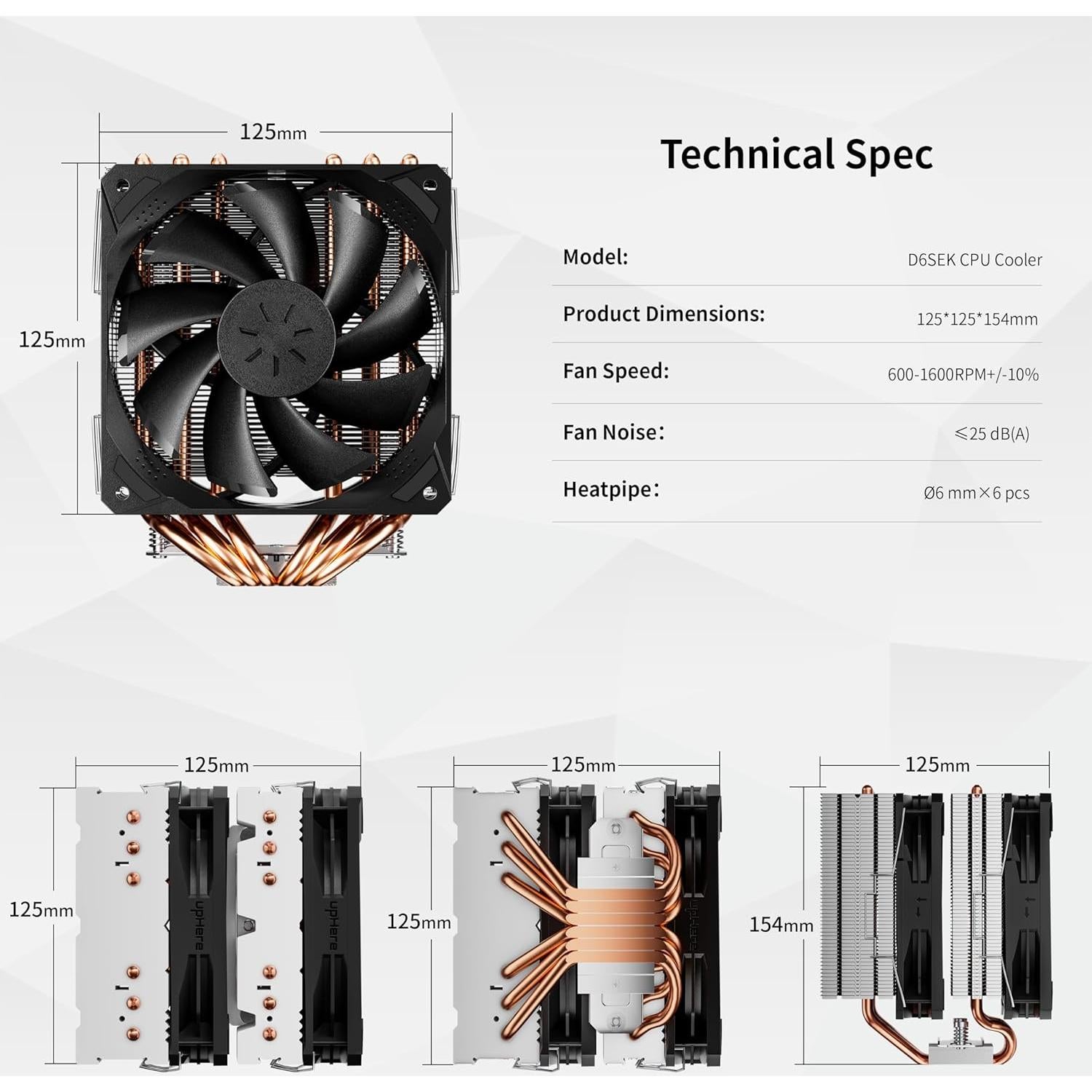 Enfriador de CPU por Aire upHere D6SEK 120mm Doble Ventilador