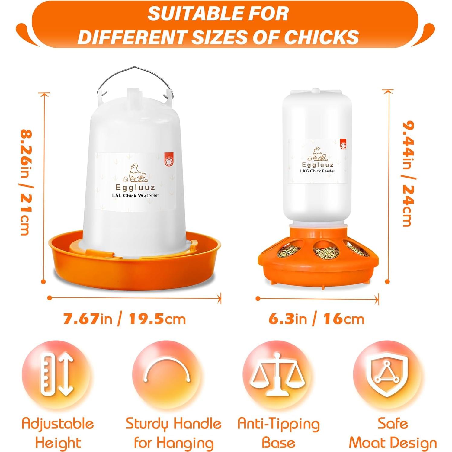 Kit Alimentador y Bebedero Automático Pollitos Eggluuz 1L 1.5L