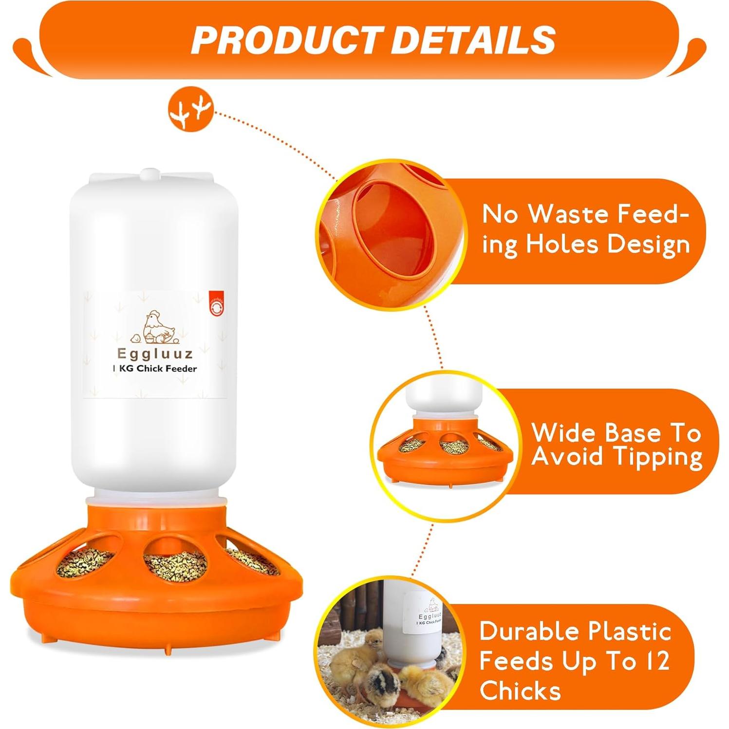 Kit Alimentador y Bebedero Automático Pollitos Eggluuz 1L 1.5L