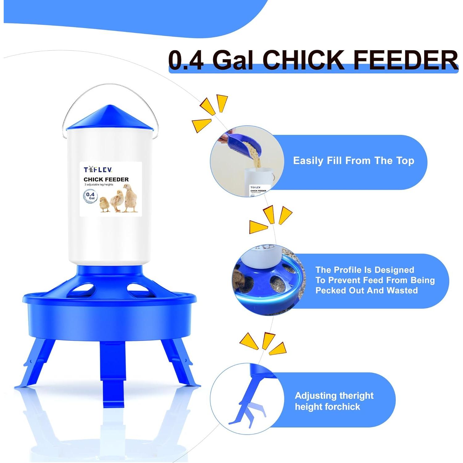 Juego de Alimentador y Bebedero Tiflev para Pollitos 0.4Gal