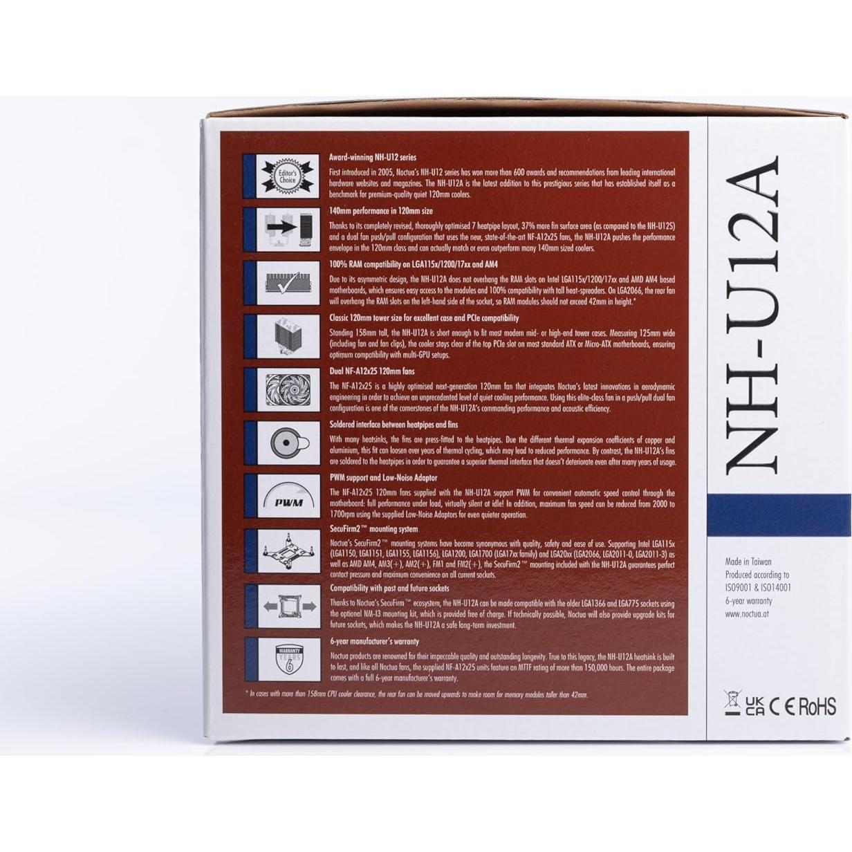 Enfriador de CPU Noctua NH-U12A 120mm Silencioso Alto Rendimiento