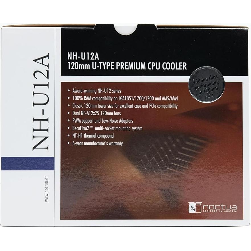 Enfriador de CPU Noctua NH-U12A 120mm Silencioso Alto Rendimiento