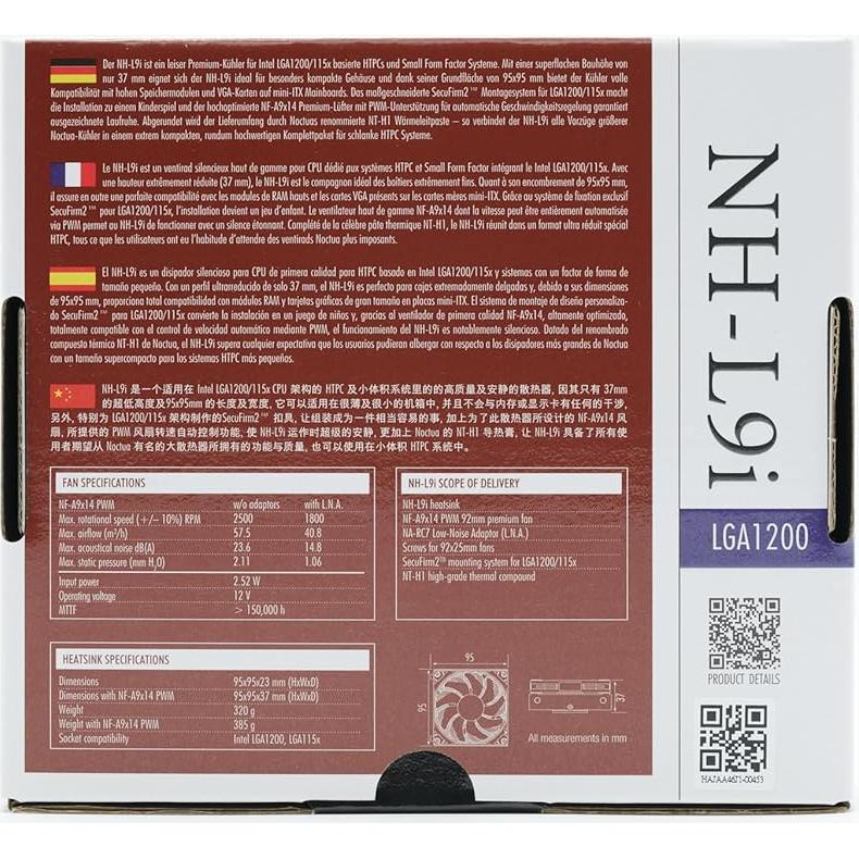 Enfriador de CPU Noctua NH-L9i Bajo Perfil 37mm para Intel