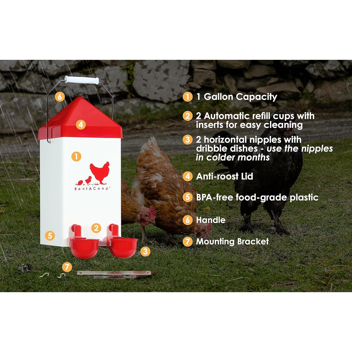 Bebedero Automático para Pollos RentACoop 3.78L con 2 Tazas