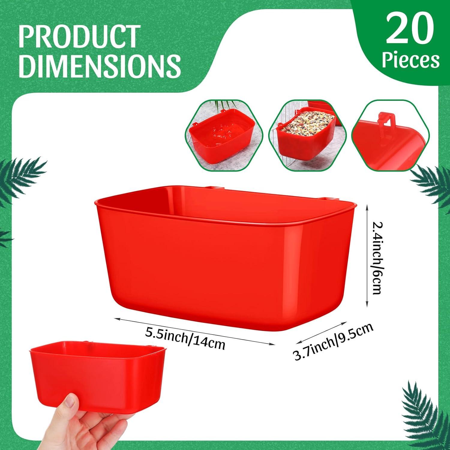 20 Tazas de Alimentación para Aves Zhehao 18 oz Plástico Rojo