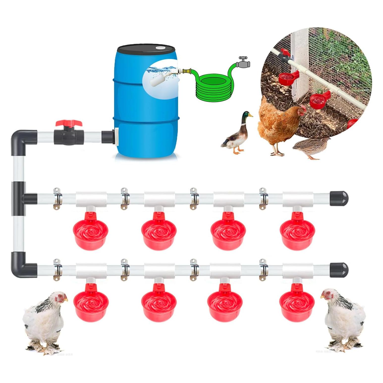 Sistema Automático de Bebederos para Pollos Ayakol 8 Tazas Rojo