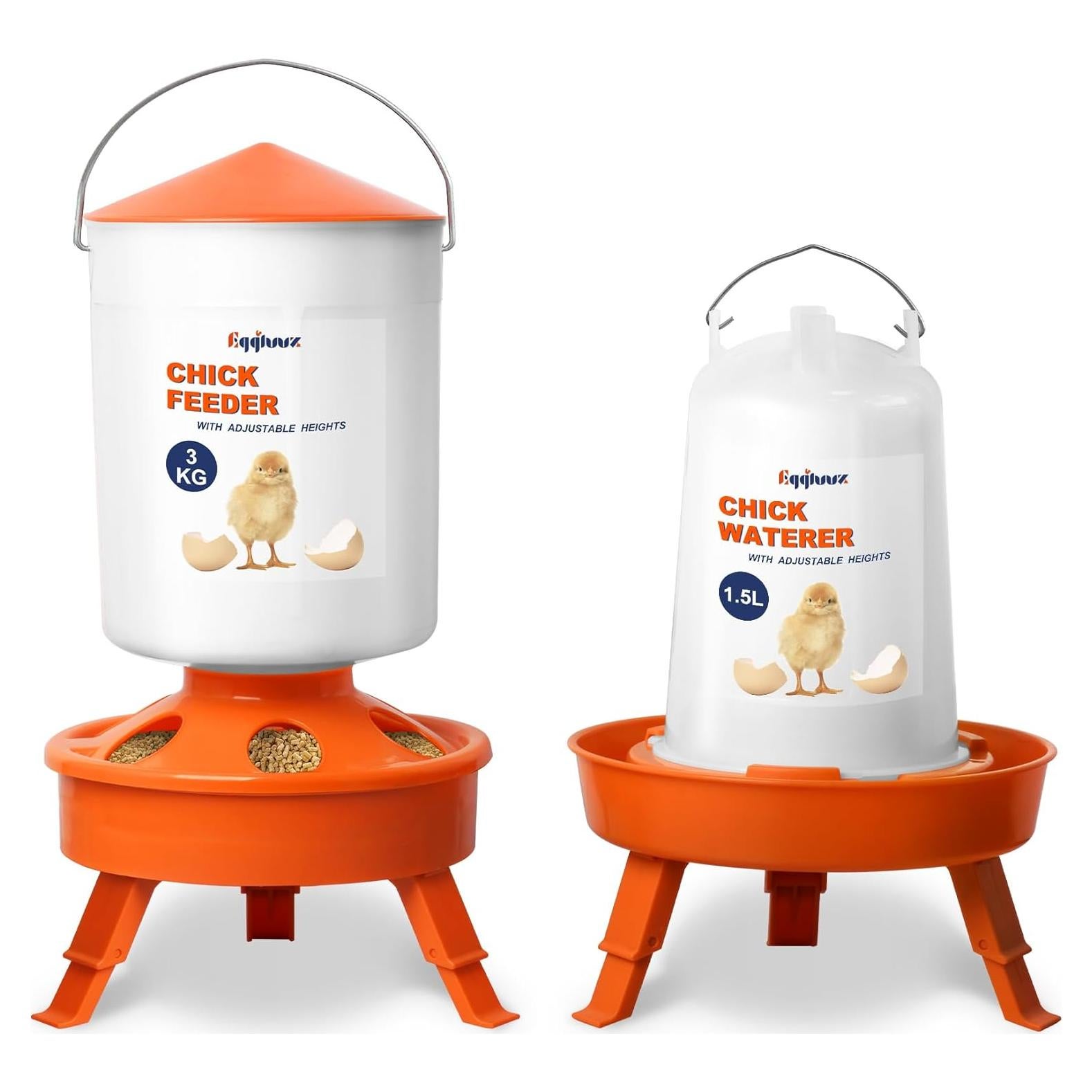 Kit Alimentador y Bebedero Pollitos Eggluuz 3kg 1.5L Ajustable