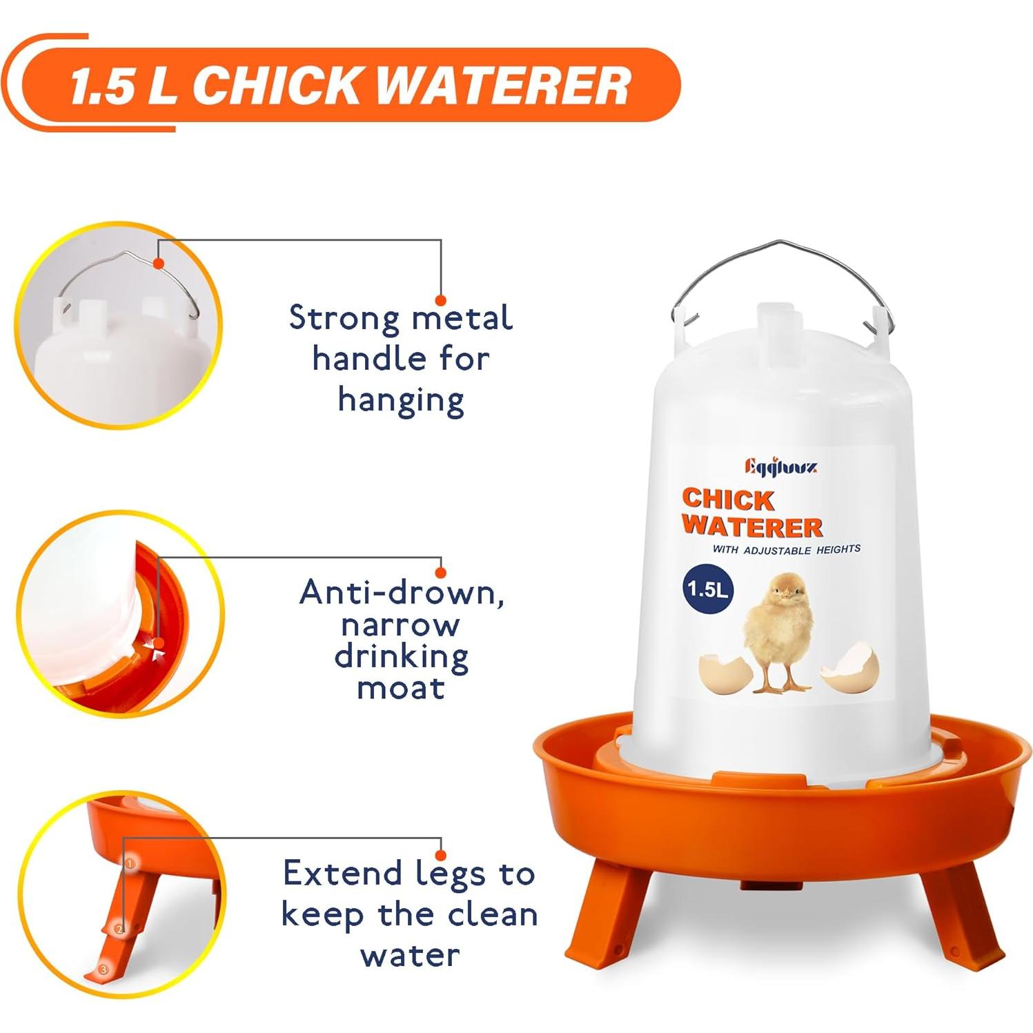 Kit Alimentador y Bebedero Pollitos Eggluuz 3kg 1.5L Ajustable