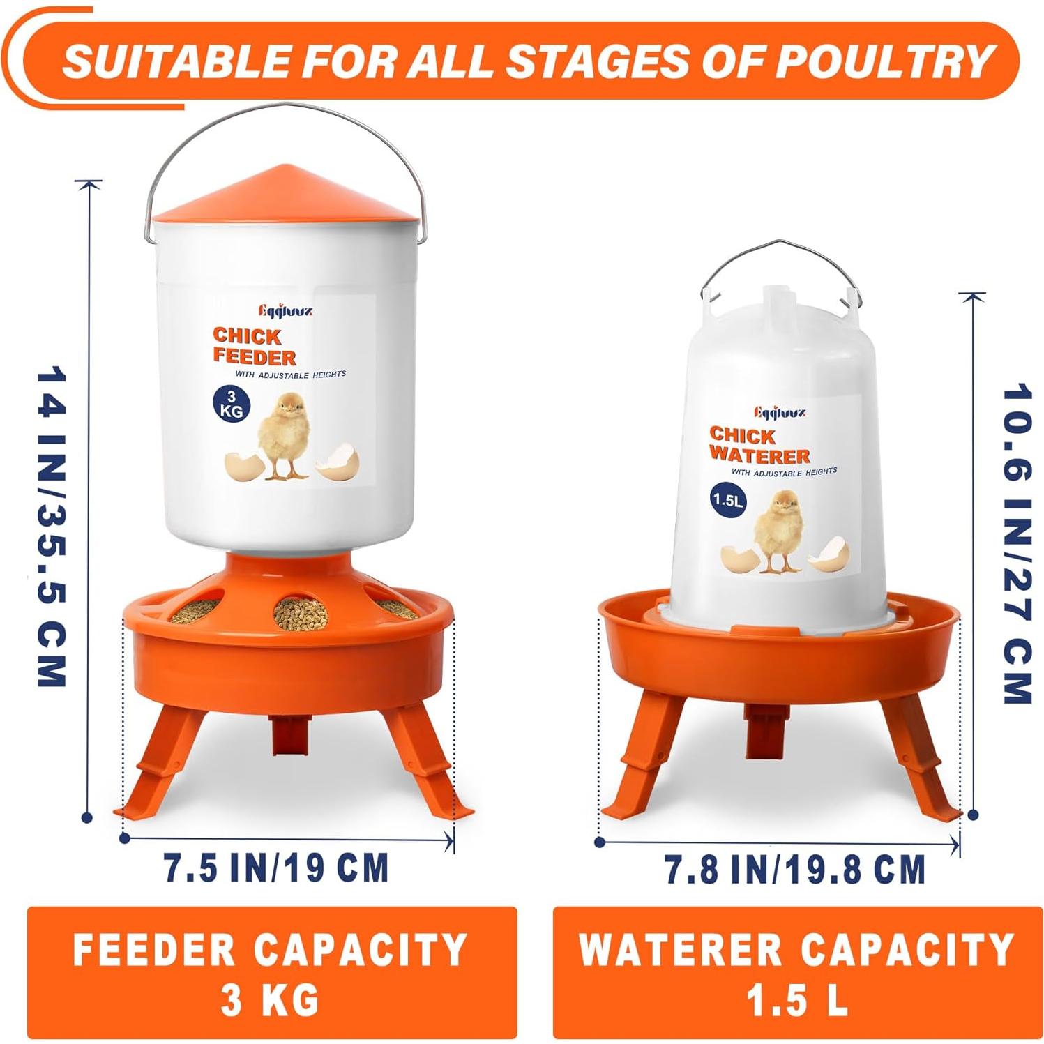 Kit Alimentador y Bebedero Pollitos Eggluuz 3kg 1.5L Ajustable