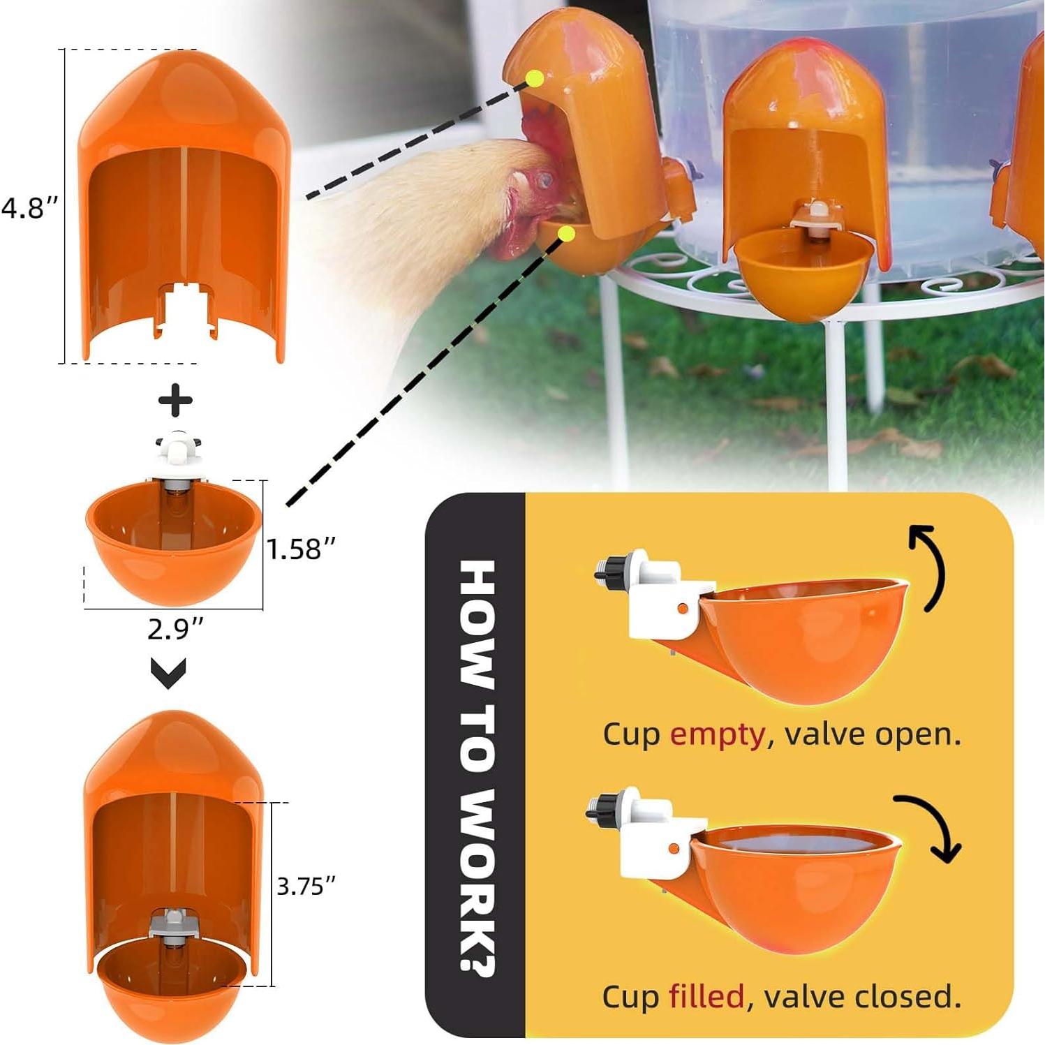 Tazas Automáticas para Beber Agua de Aves de Corral LEWINHOOK - Paquete de 5, 7.37 cm