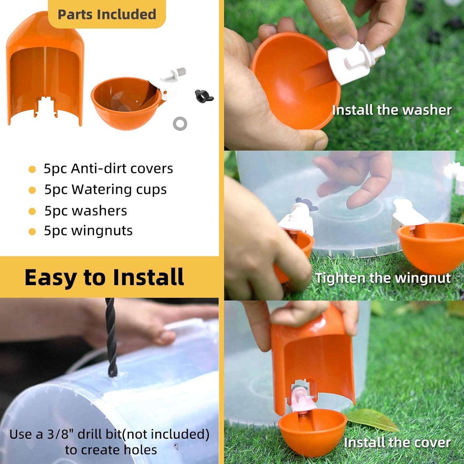 Tazas Automáticas para Beber Agua de Aves de Corral LEWINHOOK - Paquete de 5, 7.37 cm