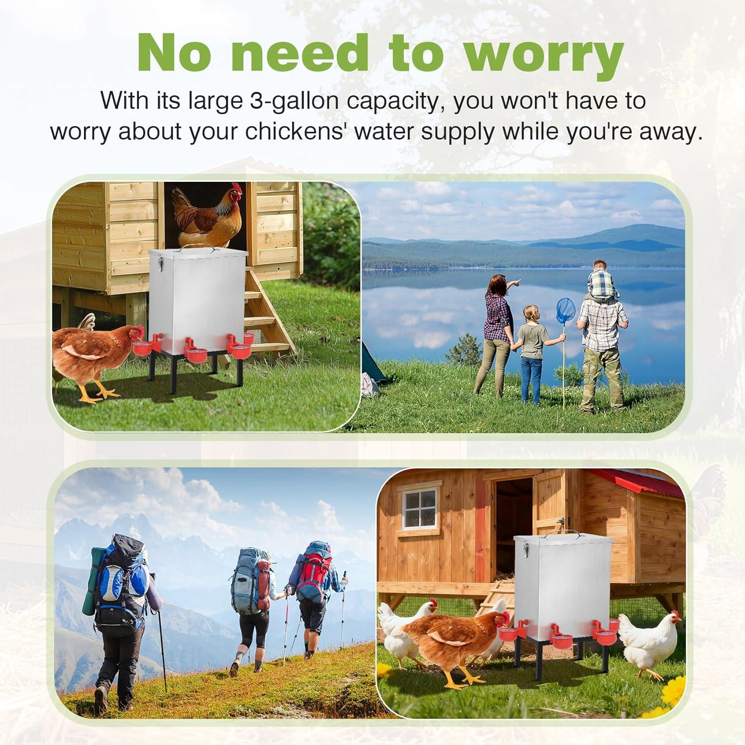 Bebedero Automático para Pollos Aowoil 11.36L Acero Inoxidable