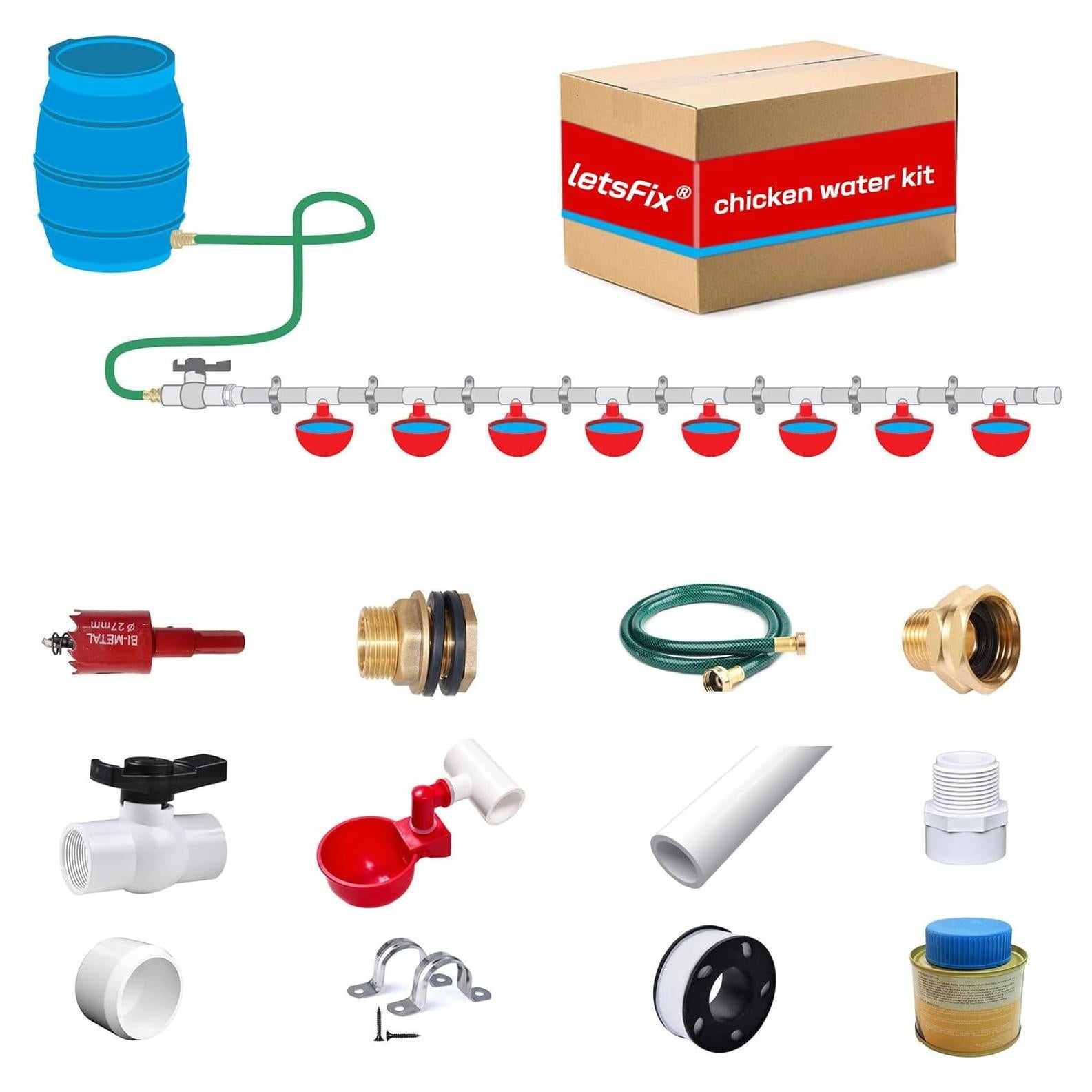 Sistema Automático de Agua para Pollos letsFix - Kit Completo PVC