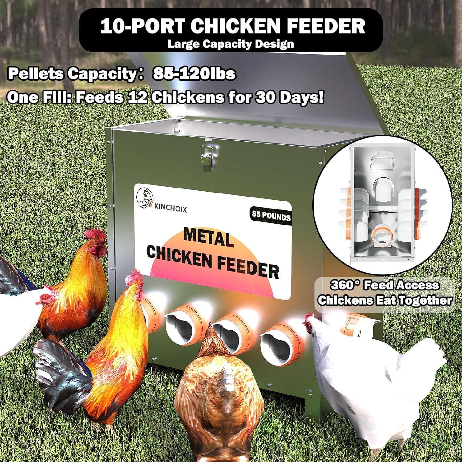 Comedero Automático de Metal Kinchoix 38.56kg 10 Puertos