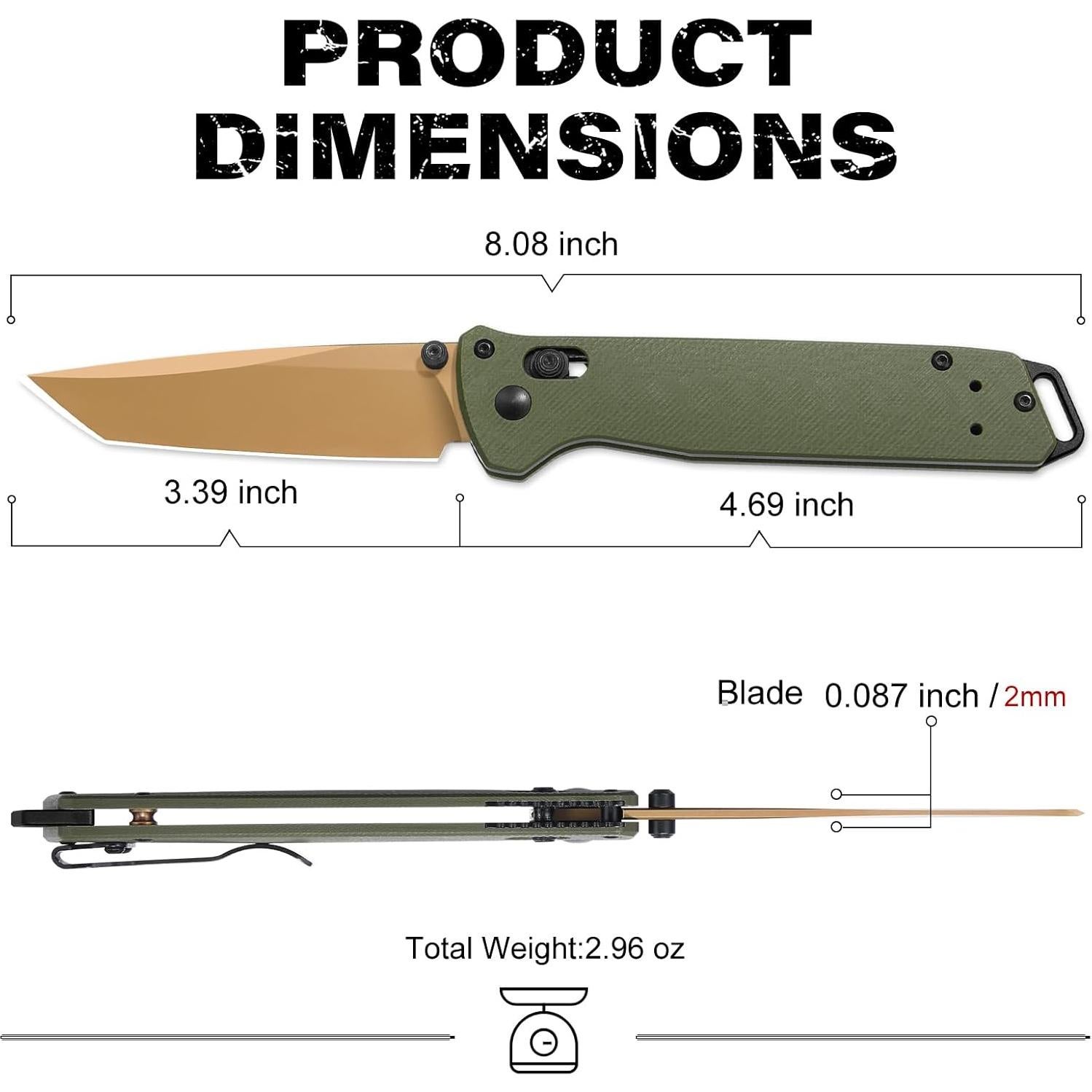 Cuchillo Plegable RBLACK RK0402 Hoja Tanto 8.61cm Verde Oliva