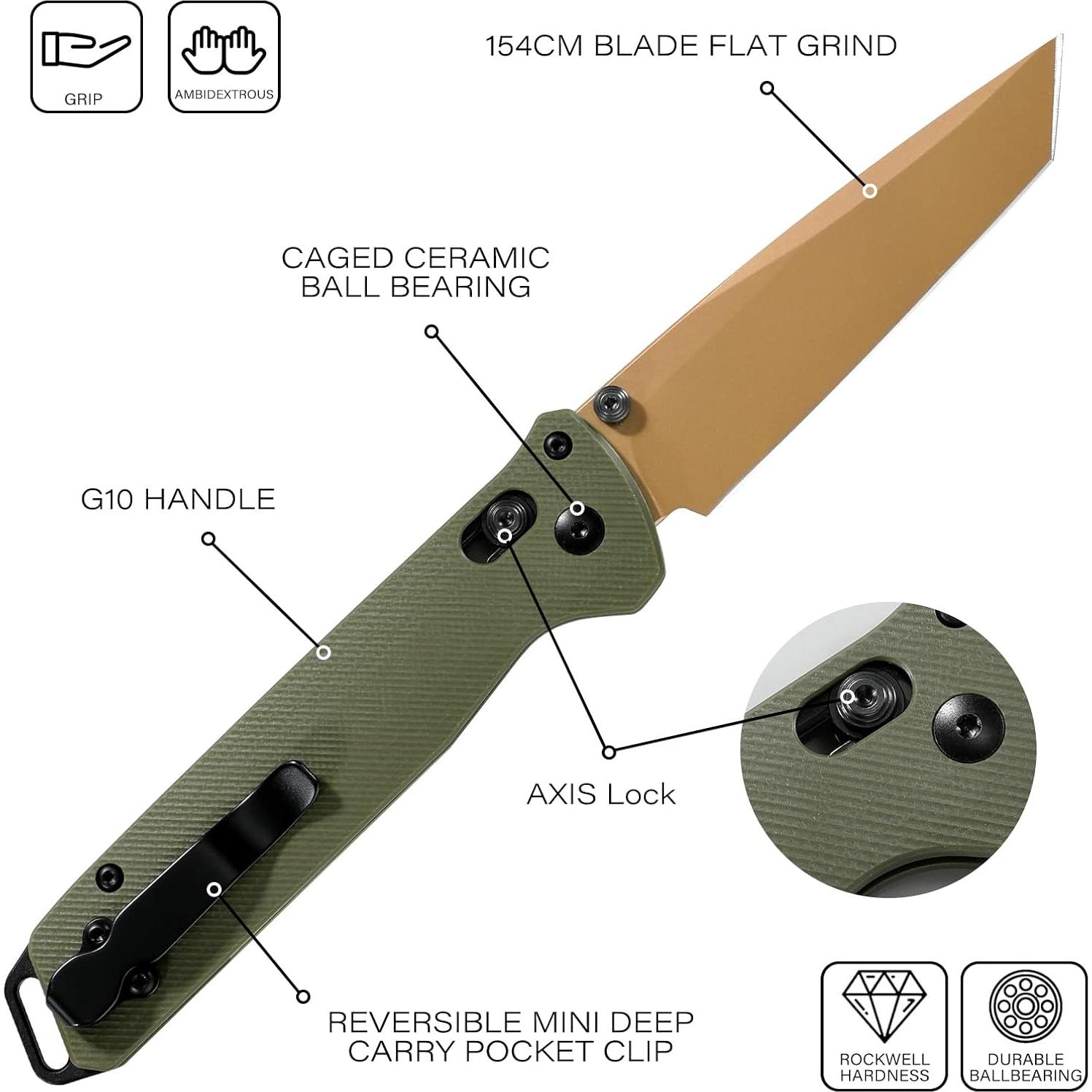 Cuchillo Plegable RBLACK RK0402 Hoja Tanto 8.61cm Verde Oliva