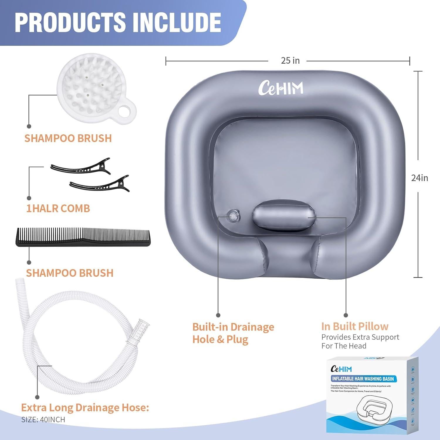 Bañera Inflable para Lavado de Cabello Cehim Plata 61x50x20 cm