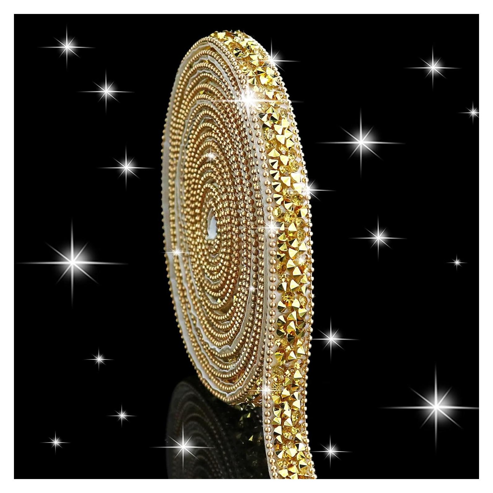 Cinta de Rhinestone Autoadhesiva Dowarm 2.74m 1cm Dorada