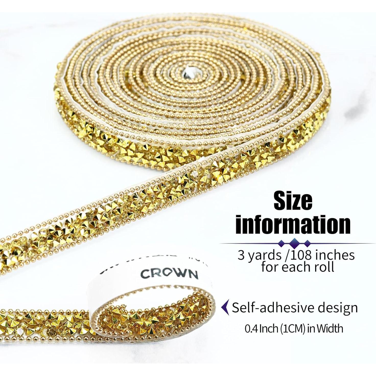 Cinta de Rhinestone Autoadhesiva Dowarm 2.74m 1cm Dorada