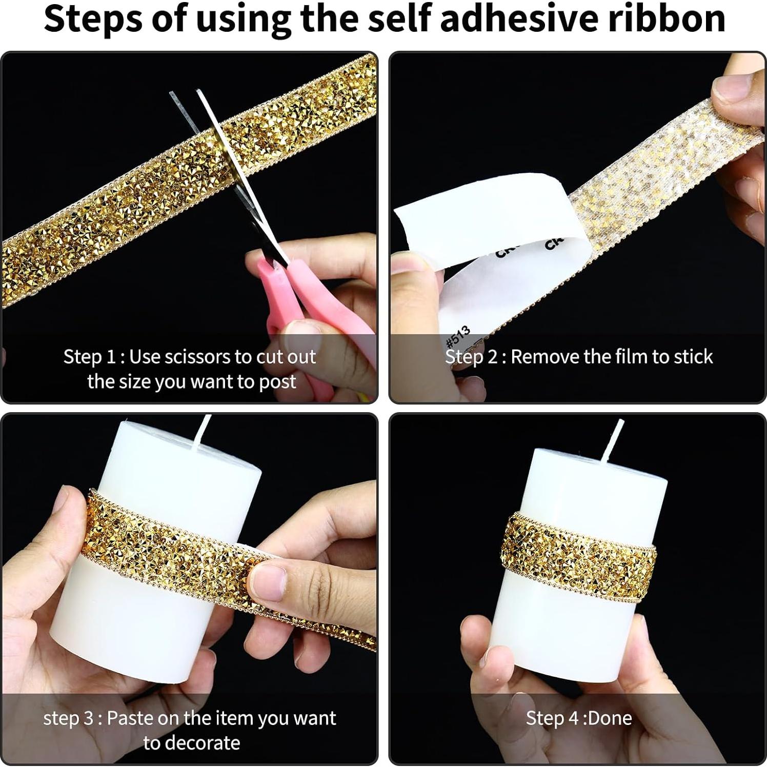 Cinta de Rhinestone Autoadhesiva Dowarm 2.74m 1cm Dorada